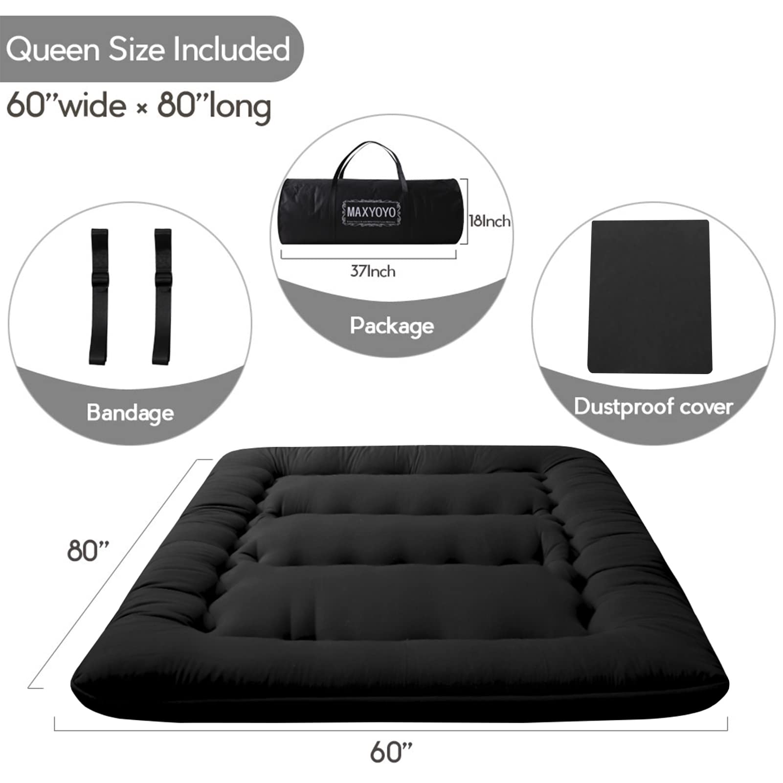 MAXYOYO Japanese Floor Futon Mattress - Portable Foldable Tatami Mattress for Guest Bed, Camping & Small Space Living | Comfortable Floor Sleeping Solution