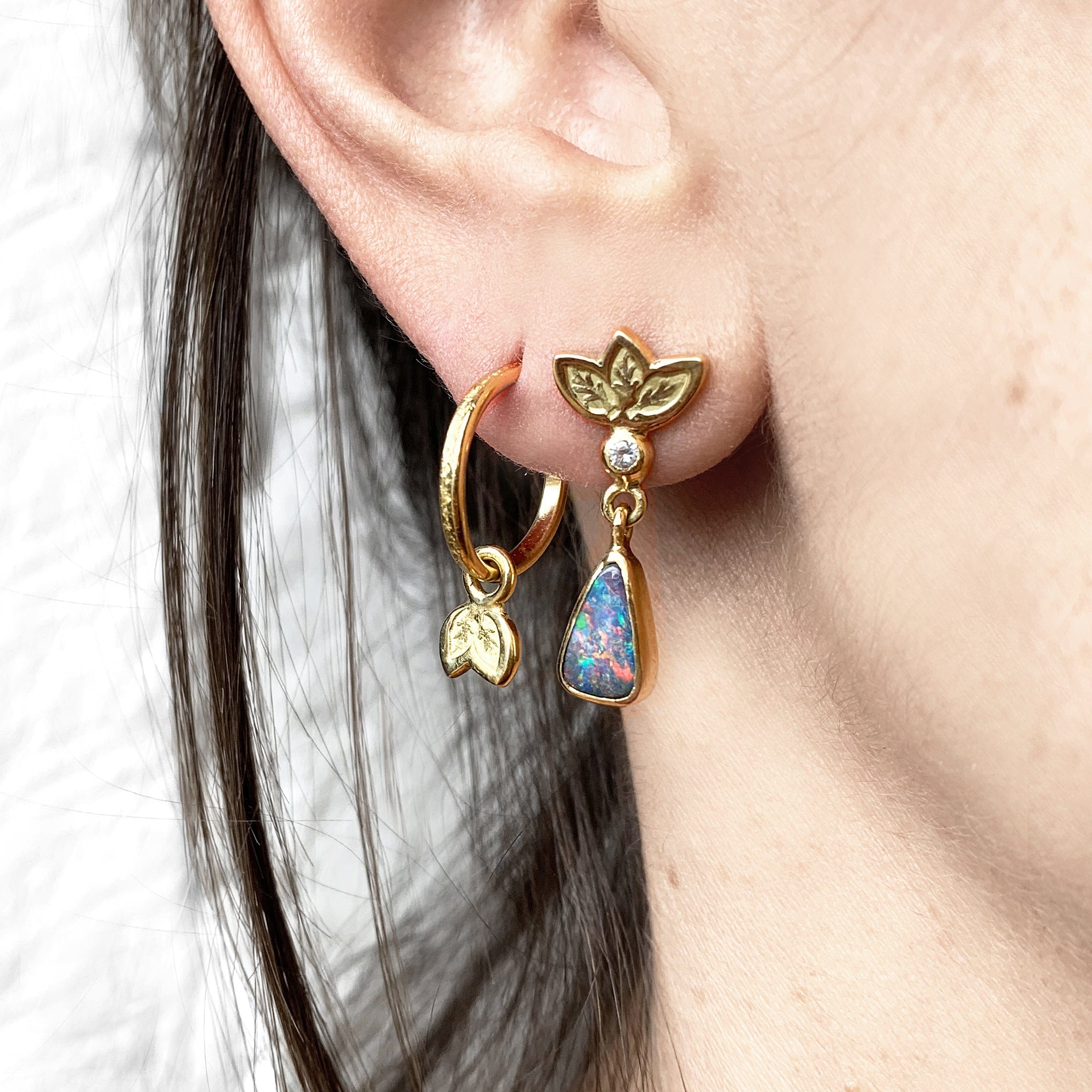 Fairtrade 18ct Gold Leaf Drop Hoop Earrings - Elegant Dangle Earrings for Women, Perfect for Weddings, Parties & Everyday Wear