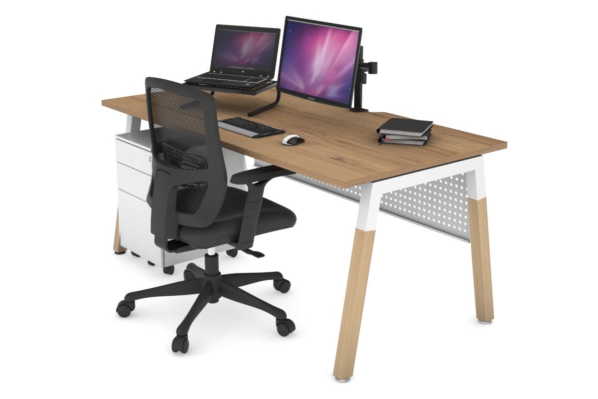 Premium Quadro A Legs Office Desk with Wood Legs & Cross Beam - 1800L x 800W with Cable Management Scallop - Perfect for Home Office, Study Room & Workspace Organization