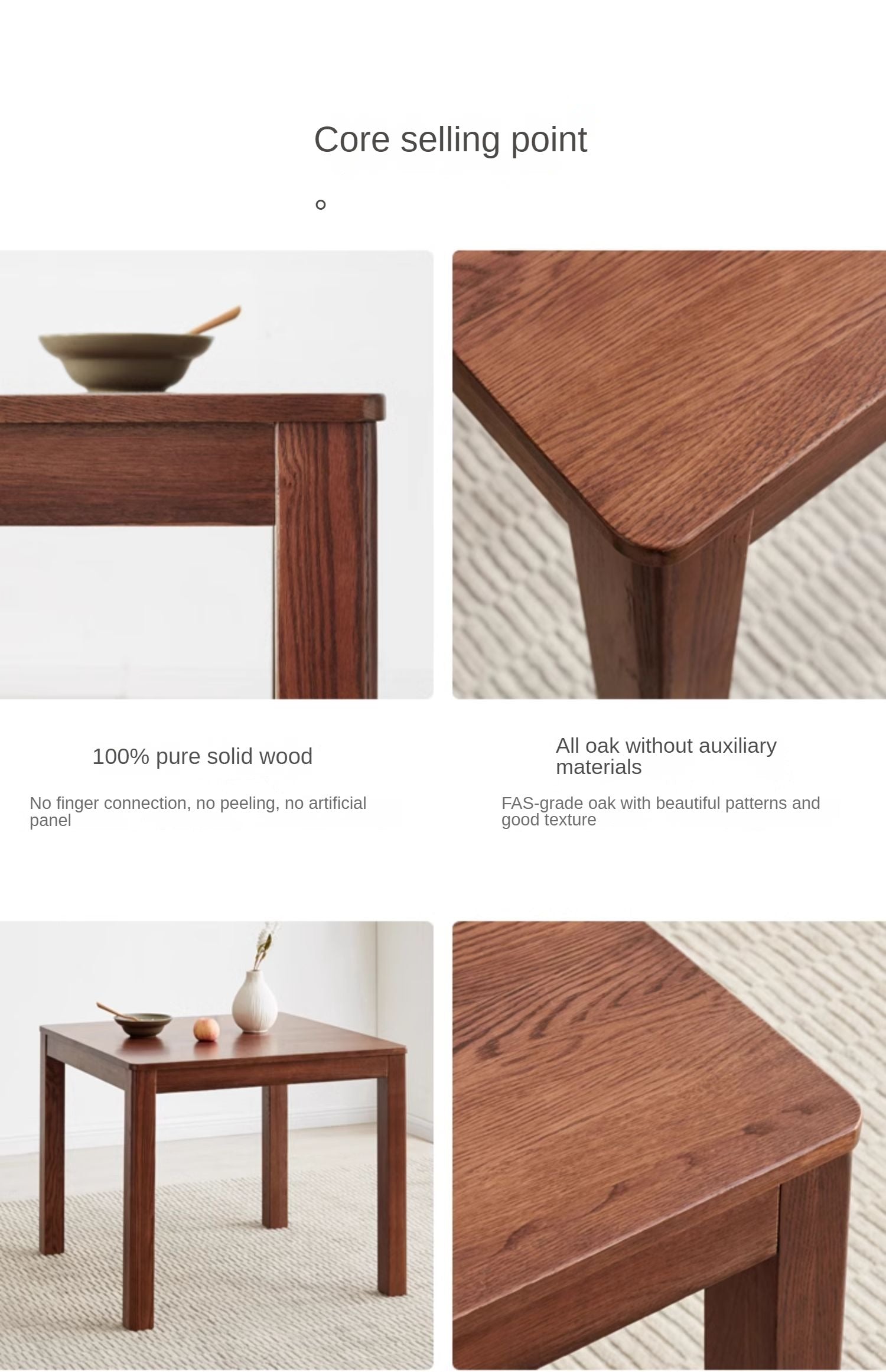 Solid Oak Wood Square Dining Table - Rustic Farmhouse Style for Kitchen, Dining Room & Small Space Gatherings
