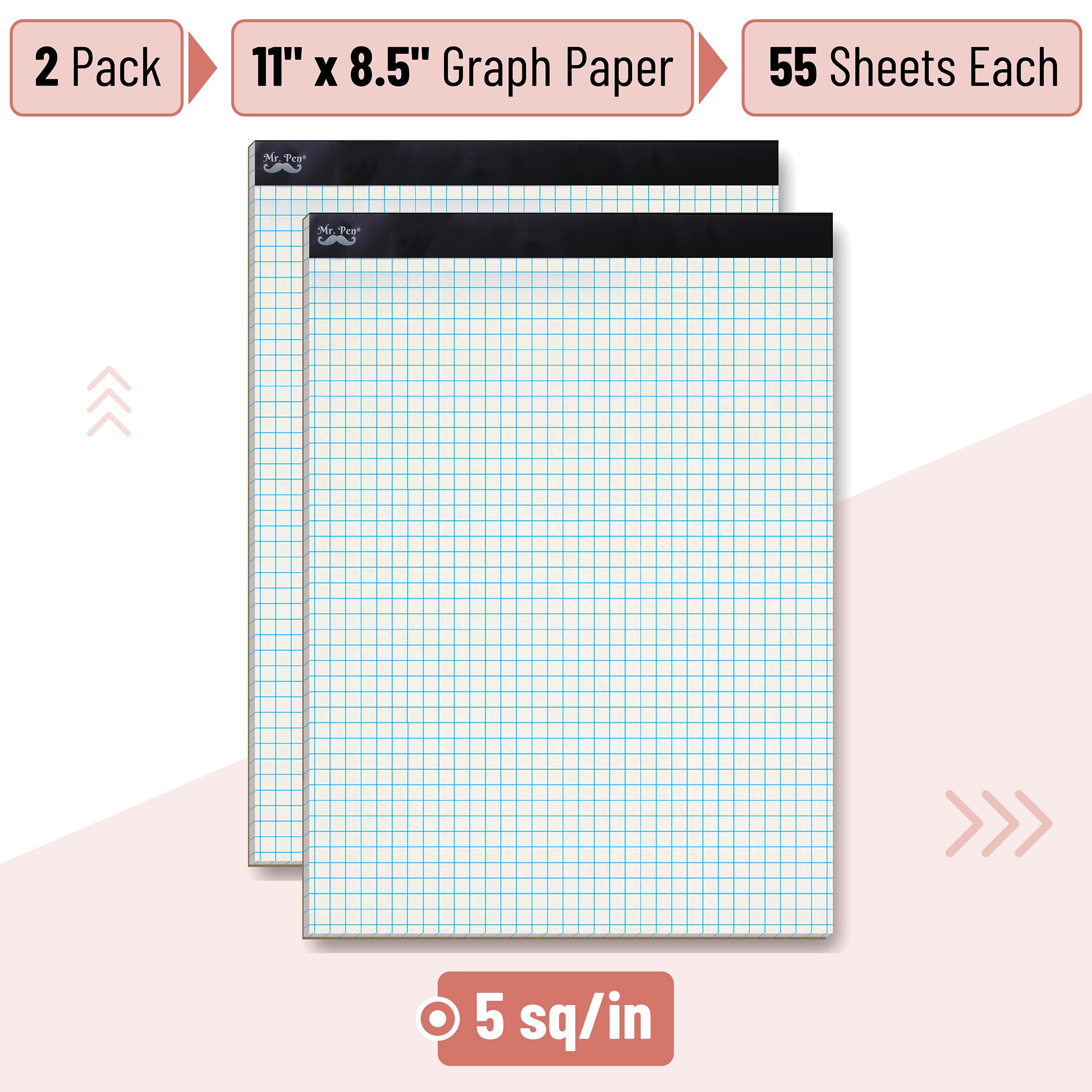 Mr. Pen Graph Paper Pad - 2 Pack (55 Sheets Each), 8.5