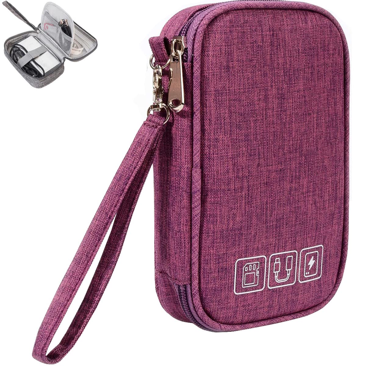 Universal Electronics Accessories Organizer Pouch - Travel Cable Organizer Bag for Charger, Phone, USB, SD Card - Durable Purple Storage Case | Perfect for Travel, Office & Home Organization