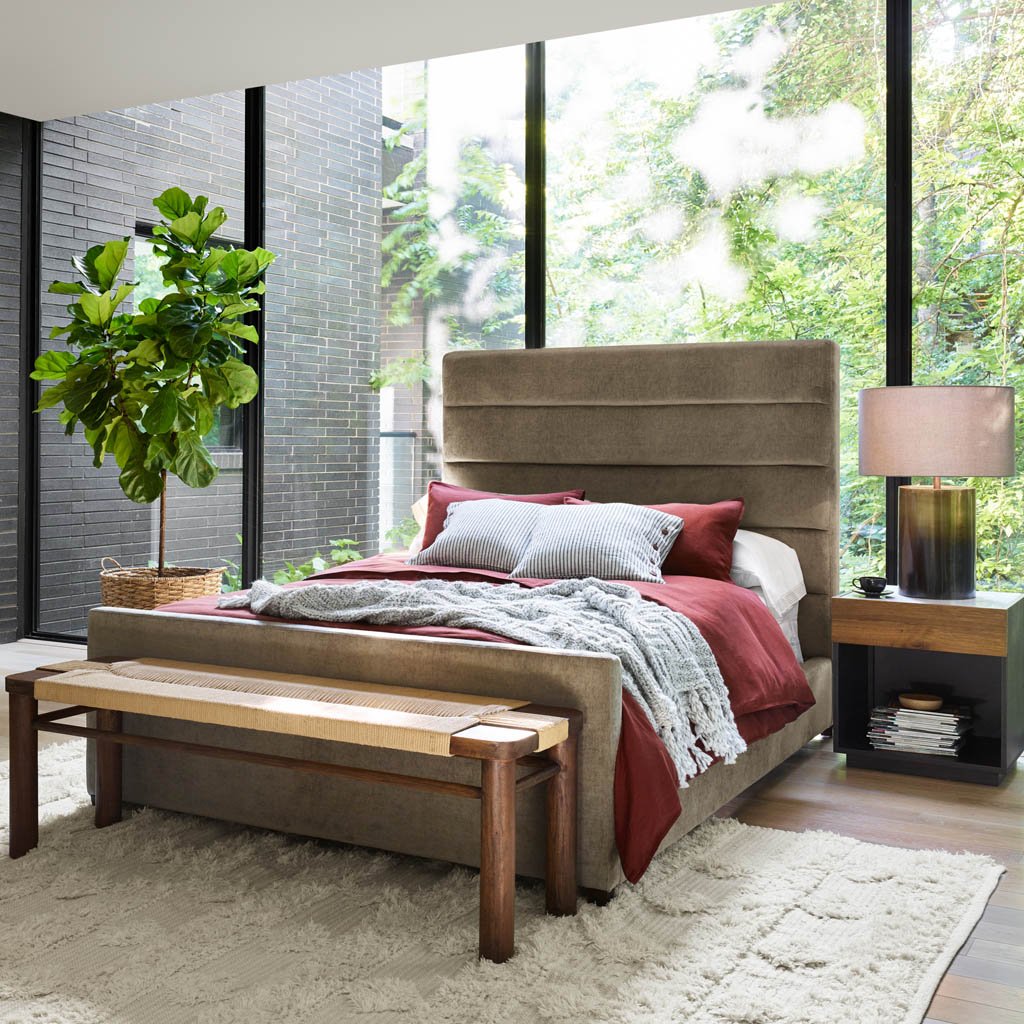 Daphne Bed Frame in Sage Green Worn Velvet - Luxurious Upholstered Bed for Master Bedroom & Guest Room