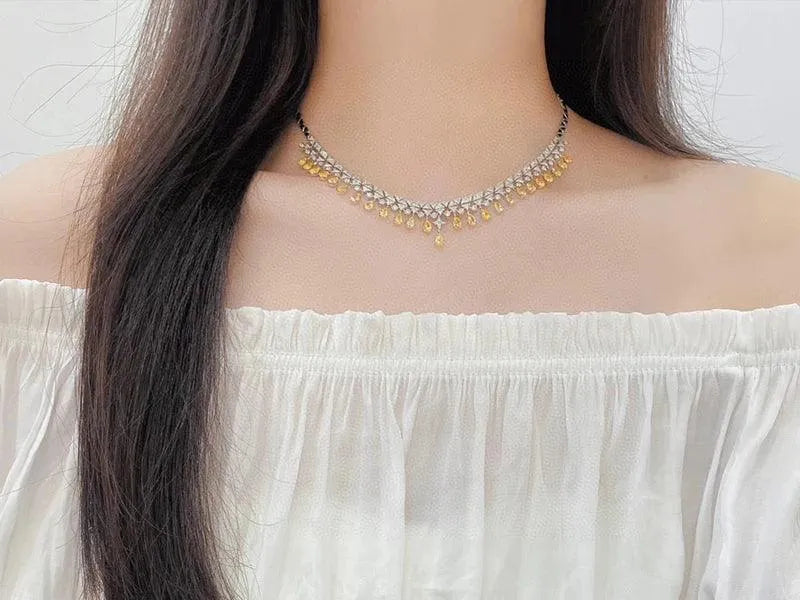 18K White Gold Luxury Diamond Necklace for Women - 31g Elegant Real Natural Yellow Diamond Pendant - Perfect for Senior Banquets, Weddings & Special Occasions