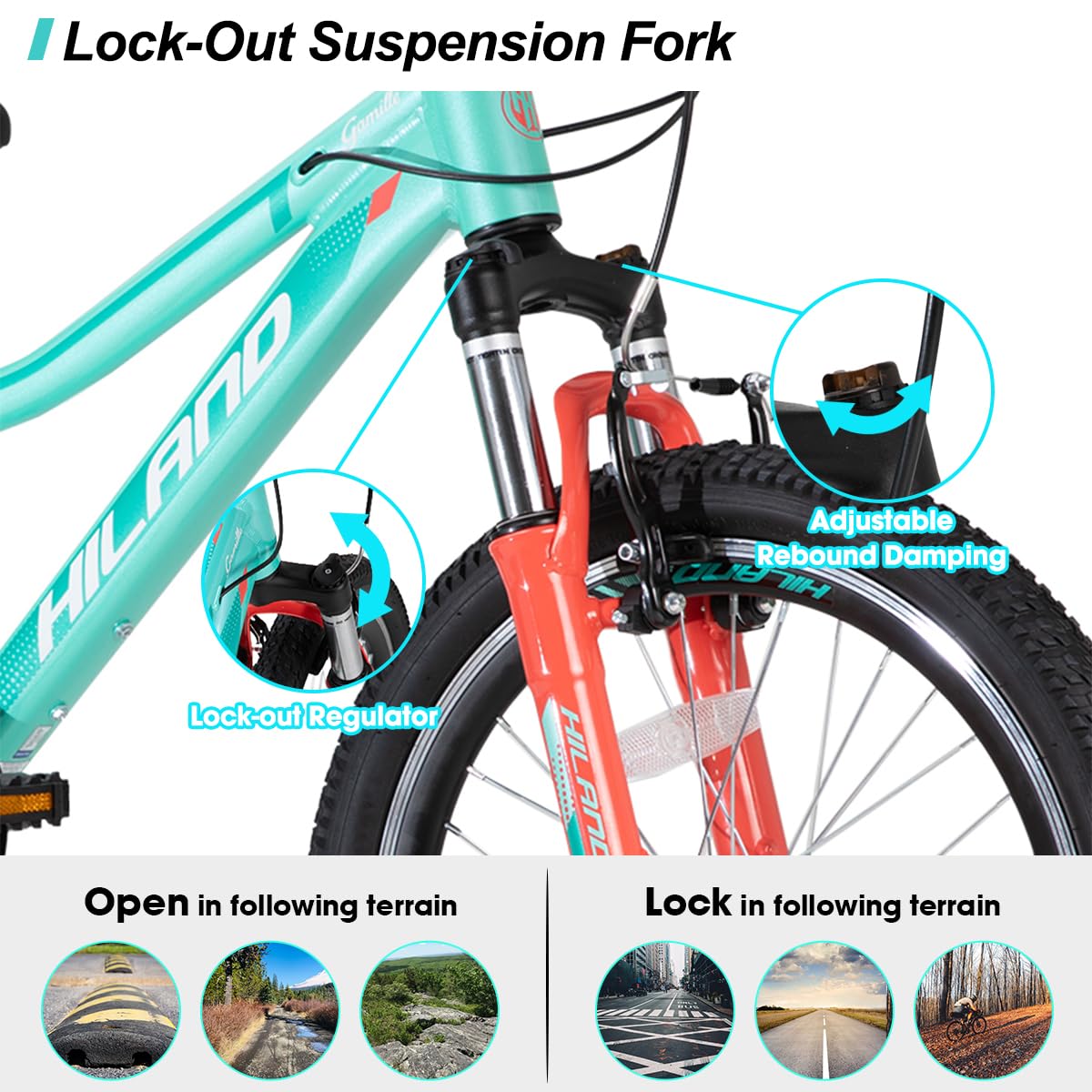 Hiland 20 26 27.5 Inch Women's Mountain Bike - 7/21 Speed with Lock-Out Suspension Fork, Lightweight Aluminum Frame MTB for Women & Men - Perfect for Trail Riding, Commuting & Outdoor Adventures