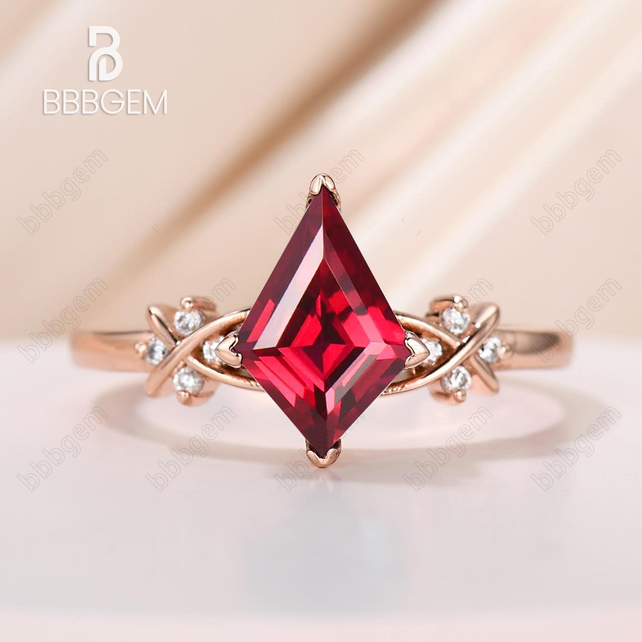 Vintage Kite Ruby Engagement Ring 14K Rose Gold - July Birthstone Moissanite Ring for Women - Unique Anniversary & Wedding Gift for Her - Perfect for Proposals, Valentine's Day & Special Occasions