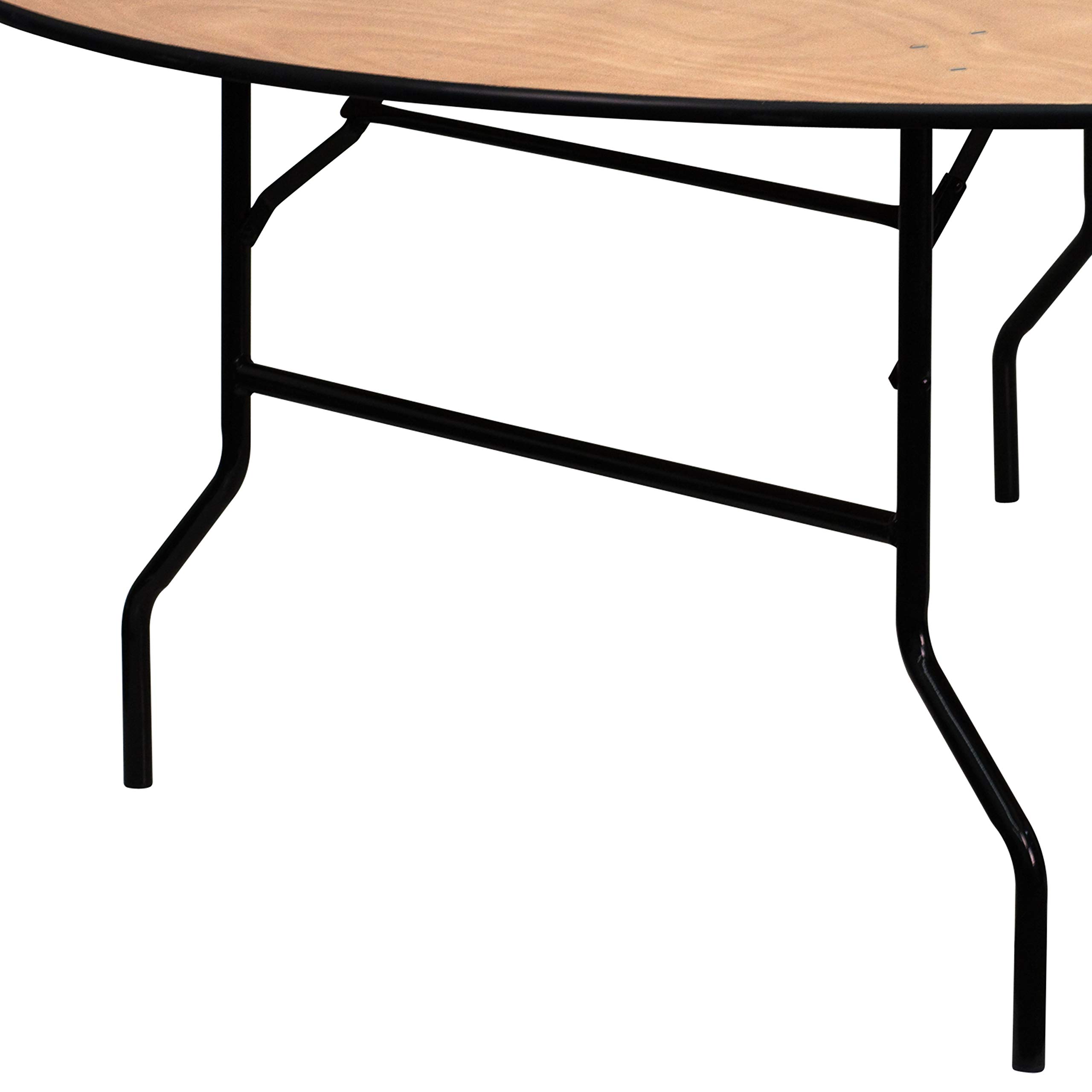 Flash Furniture Furman 6-Foot Round Wood Folding Table - Portable Banquet & Event Table with Wooden Top, Natural/Black - Perfect for Parties, Weddings, Picnics & Indoor/Outdoor Events