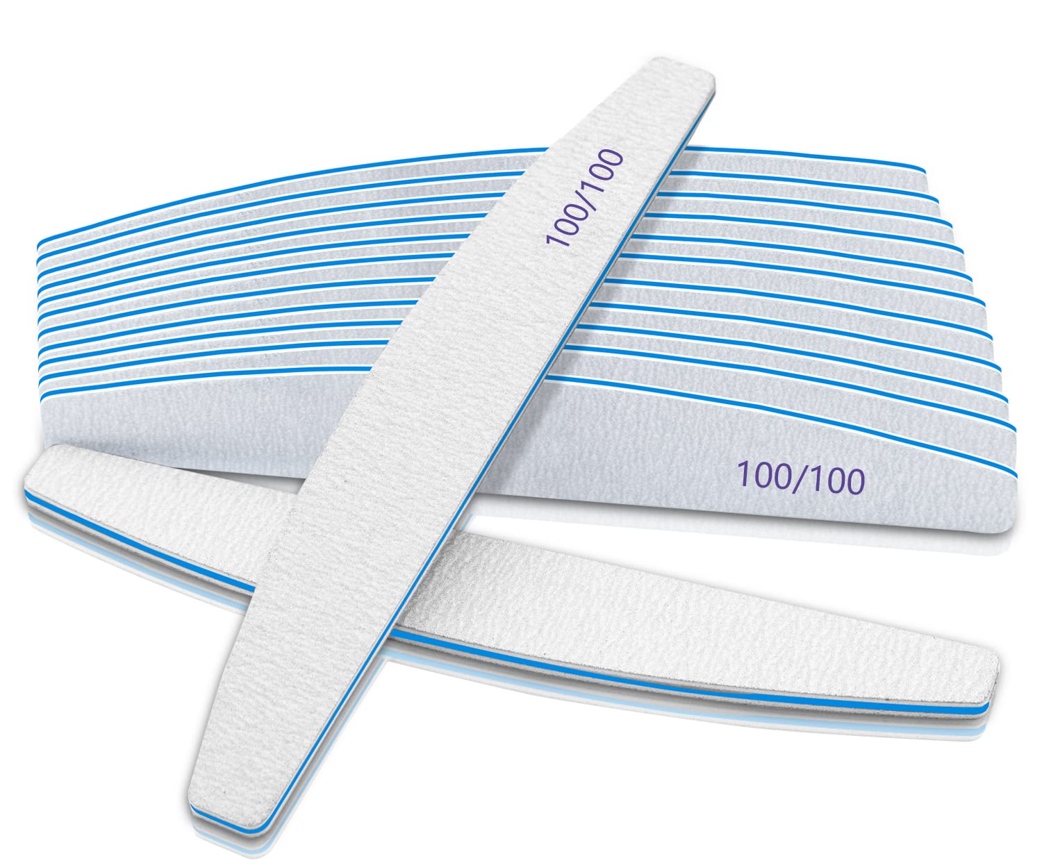 12-Pack Double Sided 100/100 Grit Emery Board Nail Files - Washable & Reusable for Acrylic & Natural Nails - Perfect for Nail Salons, Home Manicures & Professional Nail Care