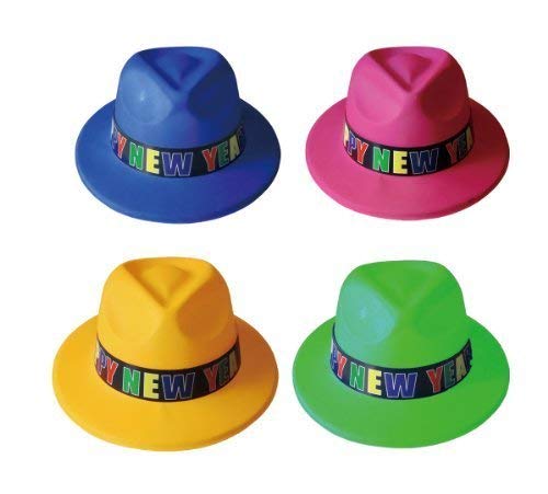 12 Pack Happy New Year Fedora Hats for Men & Women - Vintage Style Party Hats for New Year Celebrations, Costumes & Festive Events