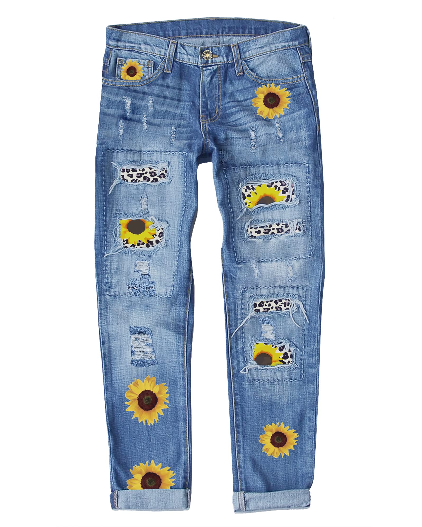 Luvamia Women's Boyfriend Jeans - Ripped Distressed Stretch Denim Pants with Patchwork Design | Casual Streetwear & Everyday Comfort