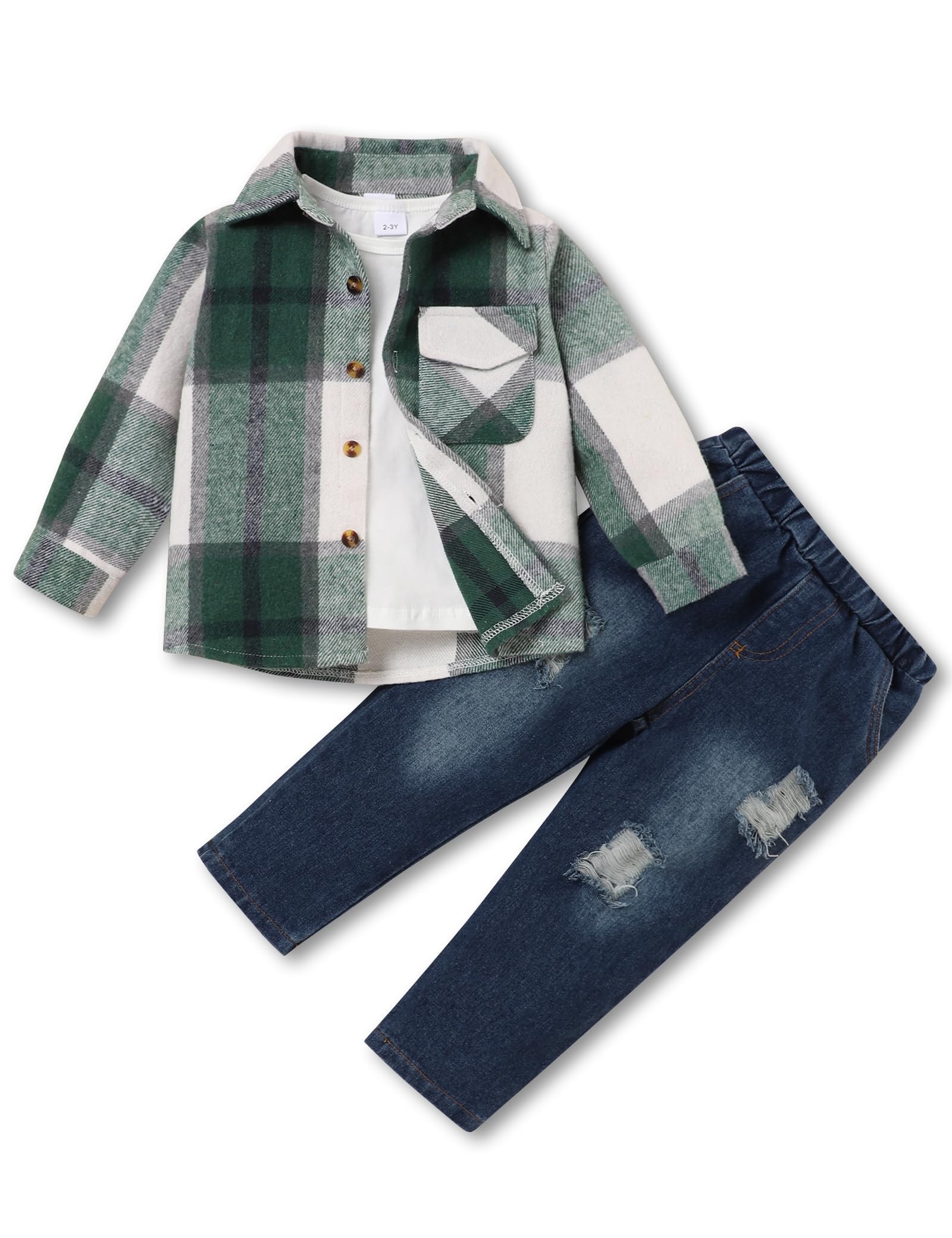 3Pcs Toddler Boy Outfit - Button Down Shirt, T-Shirt & Pants Set | Winter Clothes for Boys 1-3 Years | Warm Casual Wear for Playdates & Holiday Gatherings