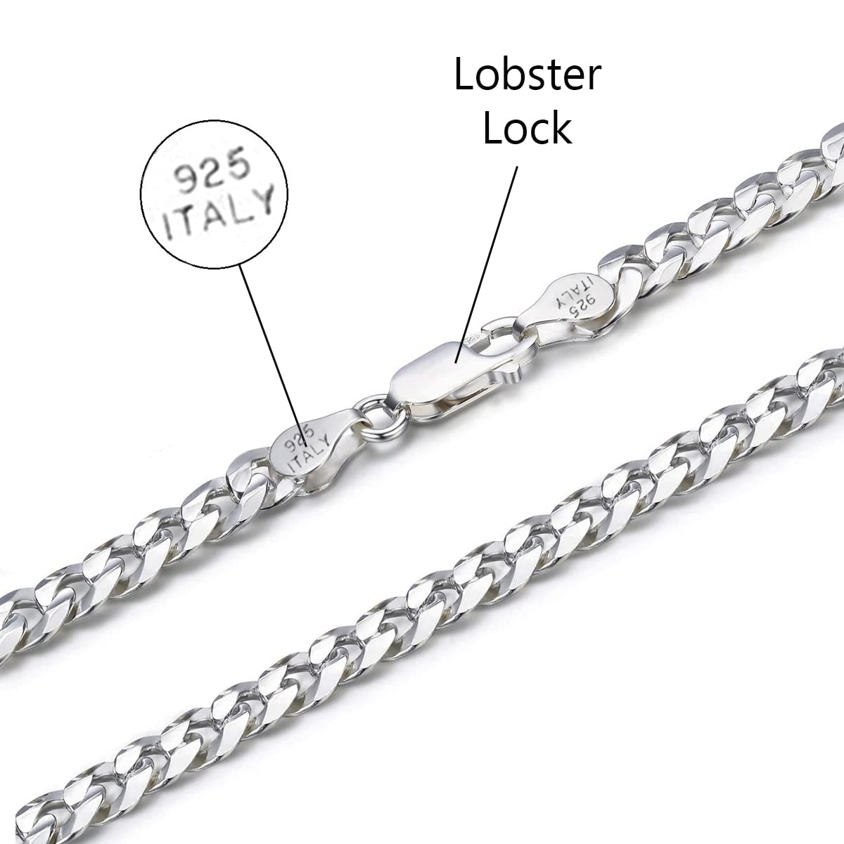 Savlano 925 Sterling Silver 6.5mm Italian Solid Curb Cuban Link Chain Necklace for Men & Women - Made in Italy with Gift Box - Perfect for Gifts, Anniversaries, Weddings & Everyday Fashion