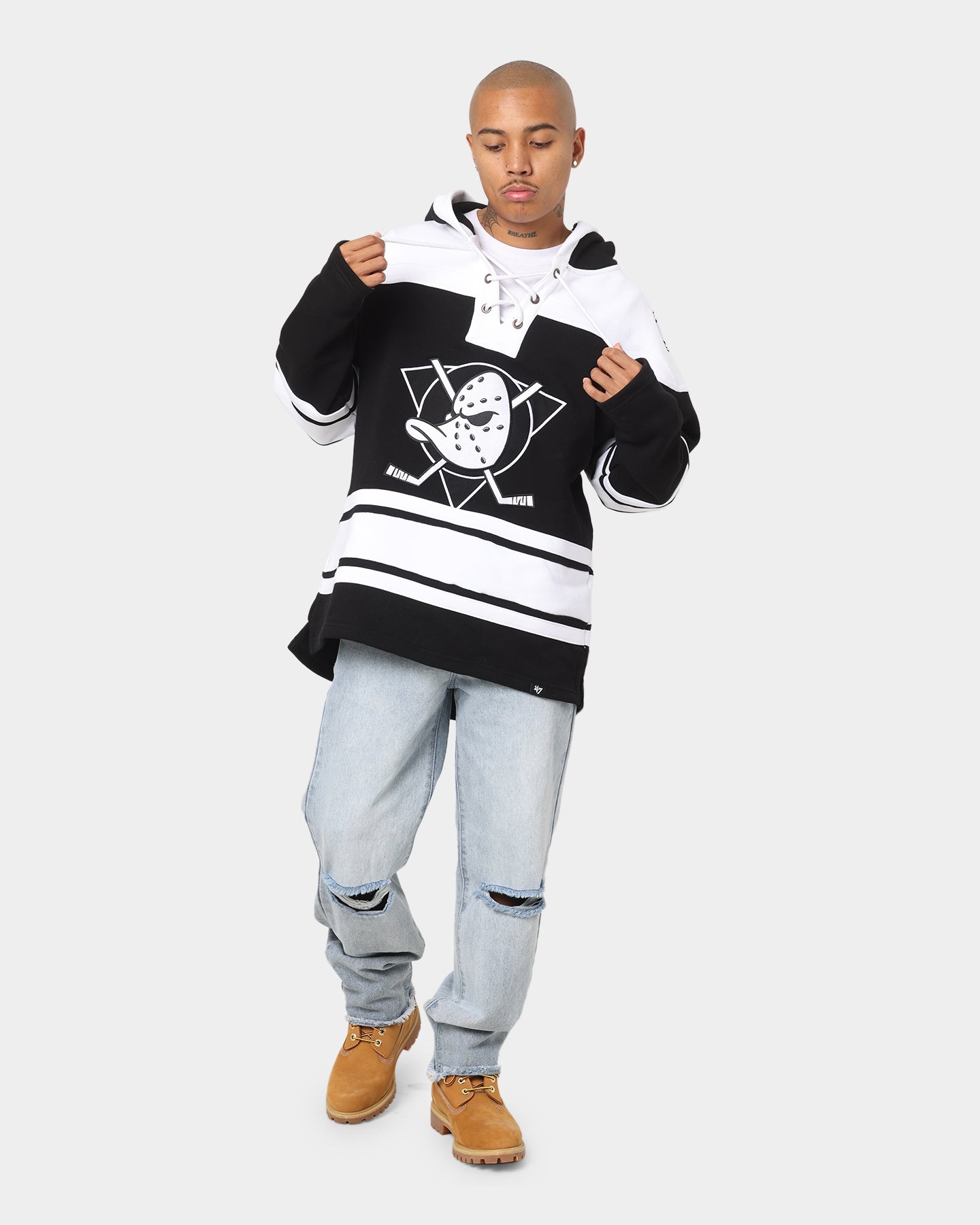 47 Brand Anaheim Ducks NHL Superior '47 Lacer Hoodie - Men's Jet Black Pullover Sweatshirt for Hockey Fans & Streetwear Fashion | Game Day & Casual Wear