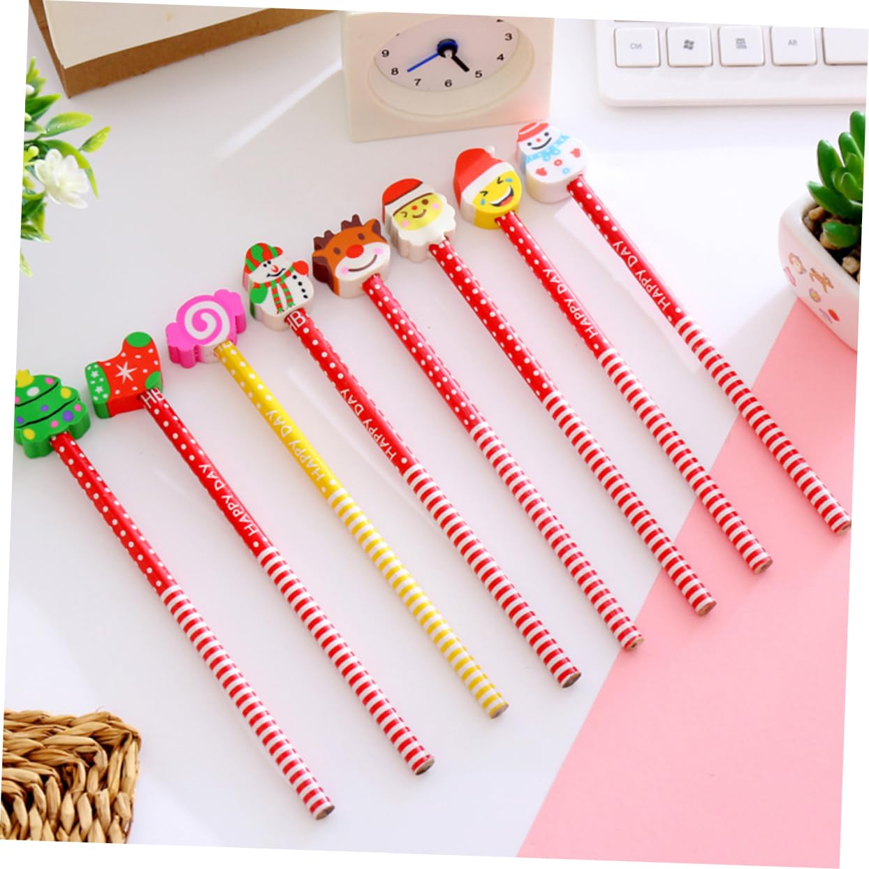 NUOBESTY Christmas Themed Wooden Pencils - 12 Pack Colorful Holiday Pencils for Kids, Fun School Supplies & Classroom Gifts for Boys and Girls - Perfect for Christmas Stocking Stuffers, Classroom Rewards & Holiday Party Favors