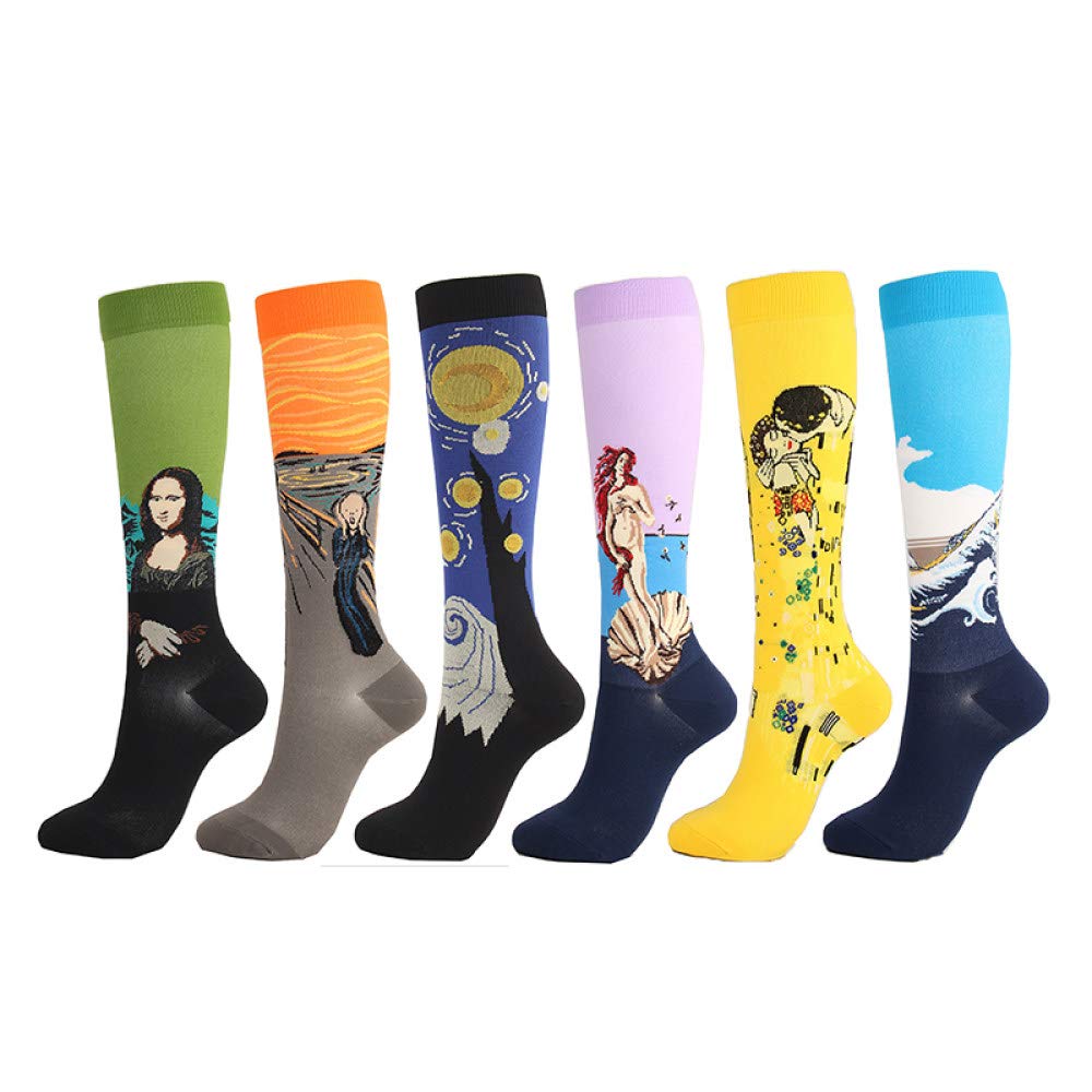 LIUYUNN Fuzzy Compression Socks for Women & Men - Famous Painting Print for Sports & Outdoor