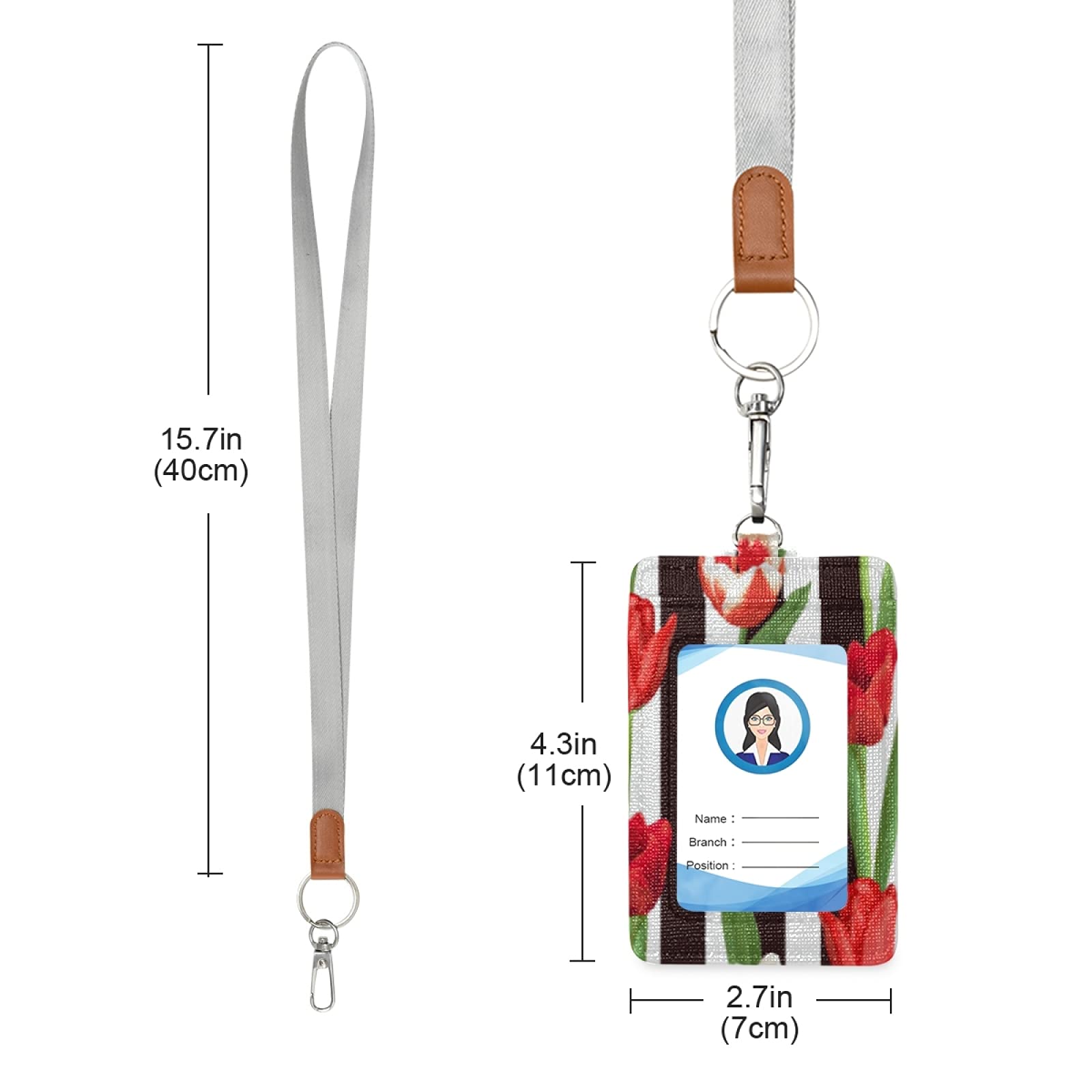 Red White Tulip ID Badge Holder with Lanyard for Office & School Staff