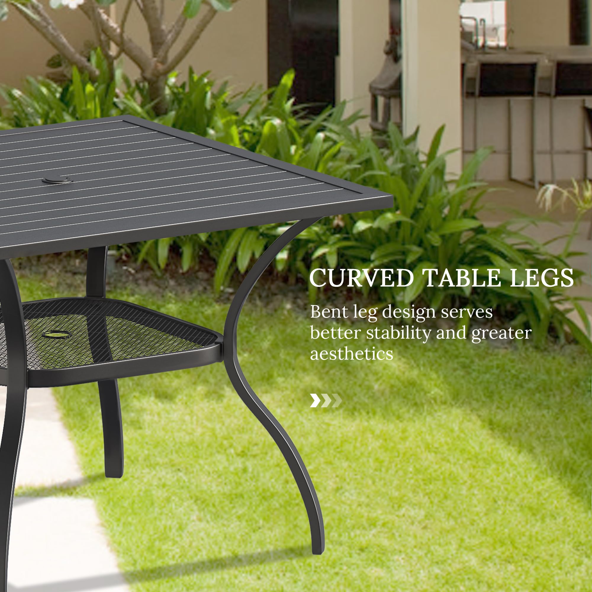VICLLAX 48 Inch Square Outdoor Dining Table with Umbrella Hole - Weather Resistant Patio Furniture for Backyard, Garden, Poolside & Deck Dining