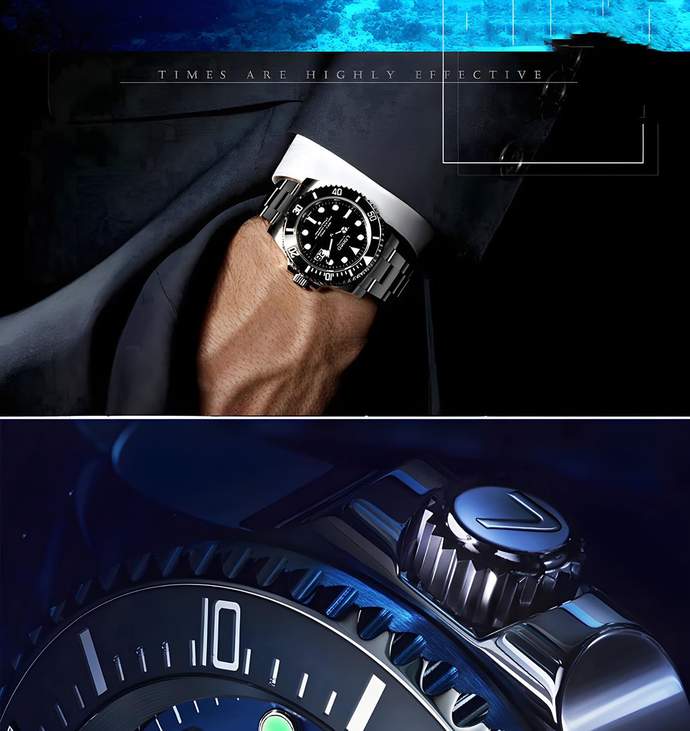 LOREO Men's Automatic Watch - Full Black Stainless Steel, Sapphire Glass, Rotating Bezel, Military Waterproof (200M) - Perfect for Diving, Outdoor Adventures & Everyday Wear