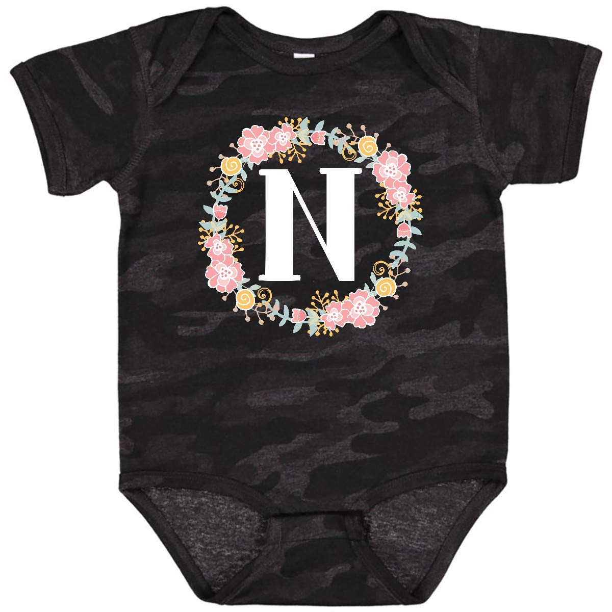 Inktastic Monogram Letter N Rose Floral Wreath Baby Bodysuit - Cute Personalized Gift for Newborns, Baby Showers & Photo Shoots