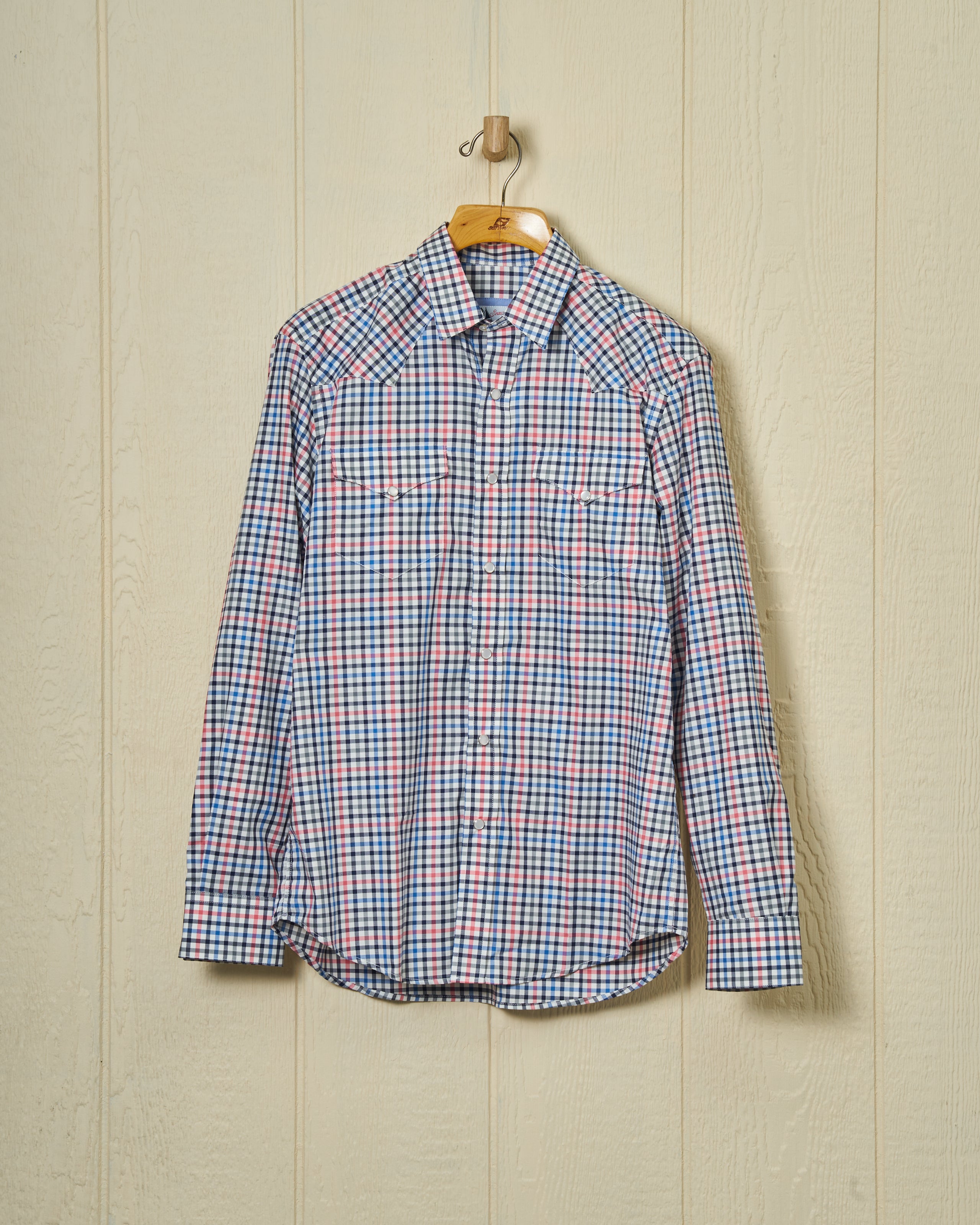 Western Sea Washed Shirt for Men - Blue & Coral Gun Check Plaid Flannel Shirt | Casual Button Down Shirt for Outdoor Activities, Camping & Fall Fashion