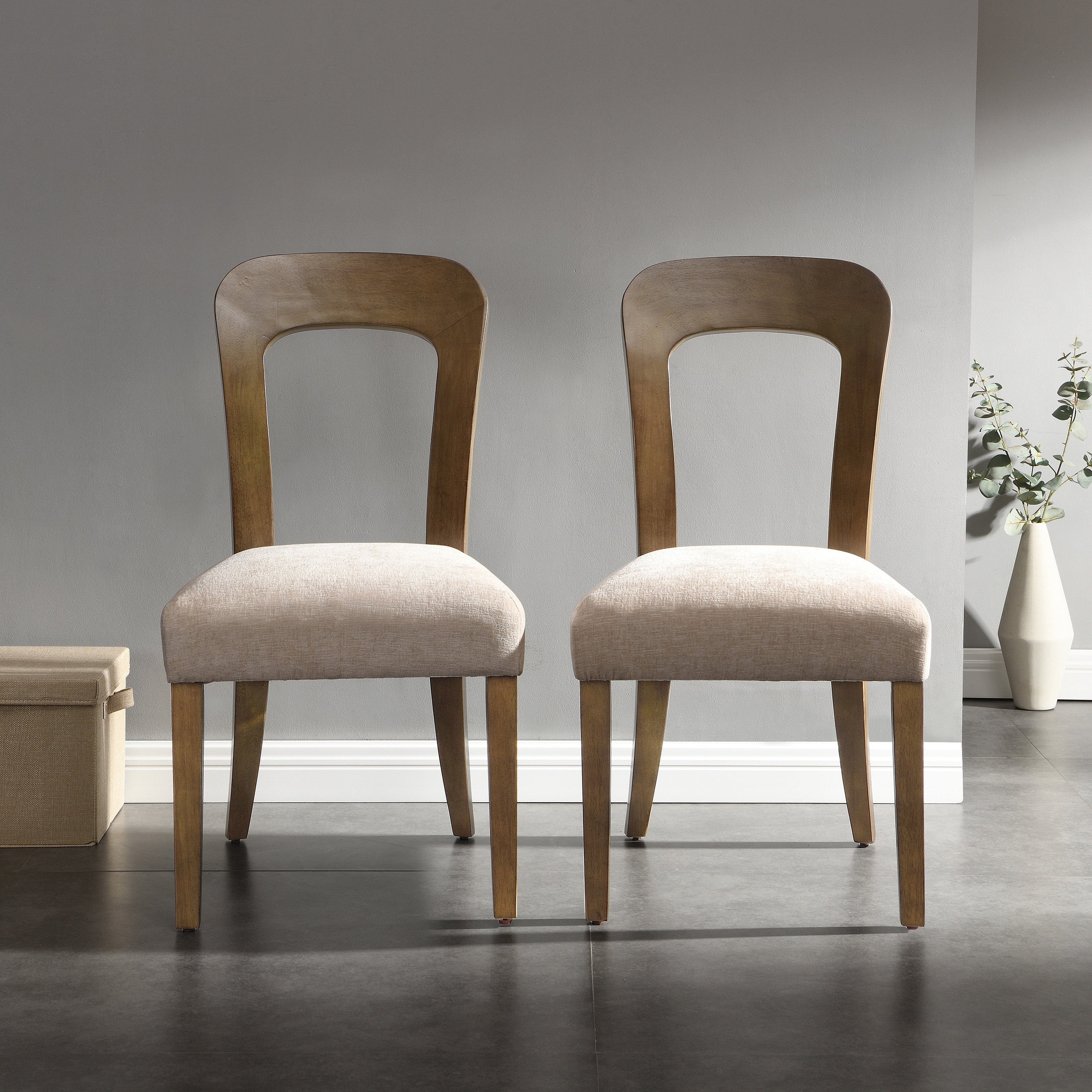 Set of 2 Upholstered Dining Chairs with Beige Fabric & Light Brown Rubber Wood Legs - 330 LBS Capacity - Perfect for Kitchen, Dining Room, Breakfast Nook & Small Space Decor