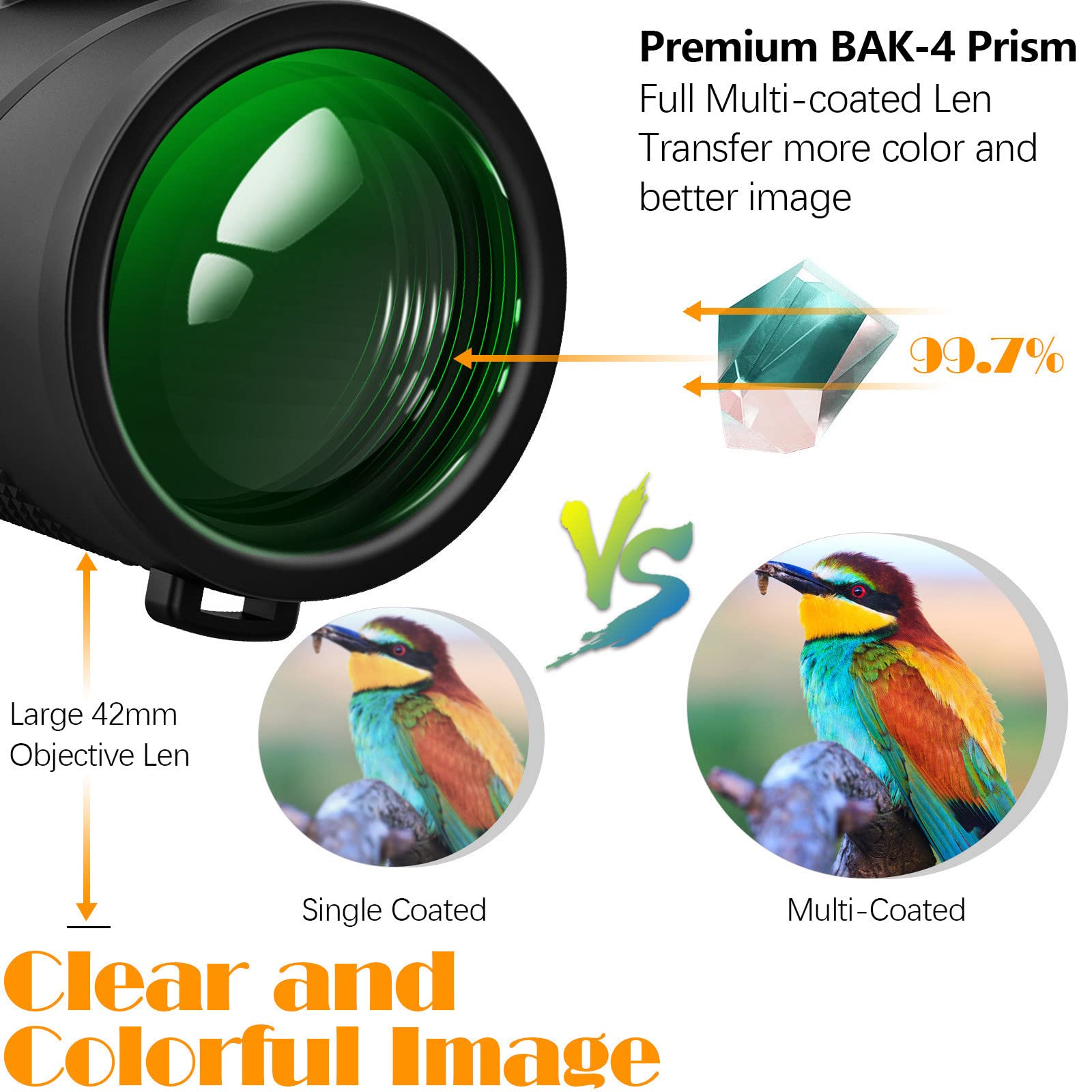 10x42 Monocular Telescope - HD Spotting Scope for Bird Watching, Hunting, Hiking & Travel | Waterproof & Fogproof | Compact & Lightweight for Outdoor Adventures | Perfect for Wildlife Observation, Camping & Night Vision