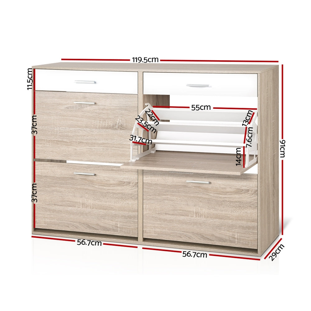 2-Tier Wooden Shoe Storage Cabinet - Space Saving Shoe Organizer for Entryway, Closet & Bedroom