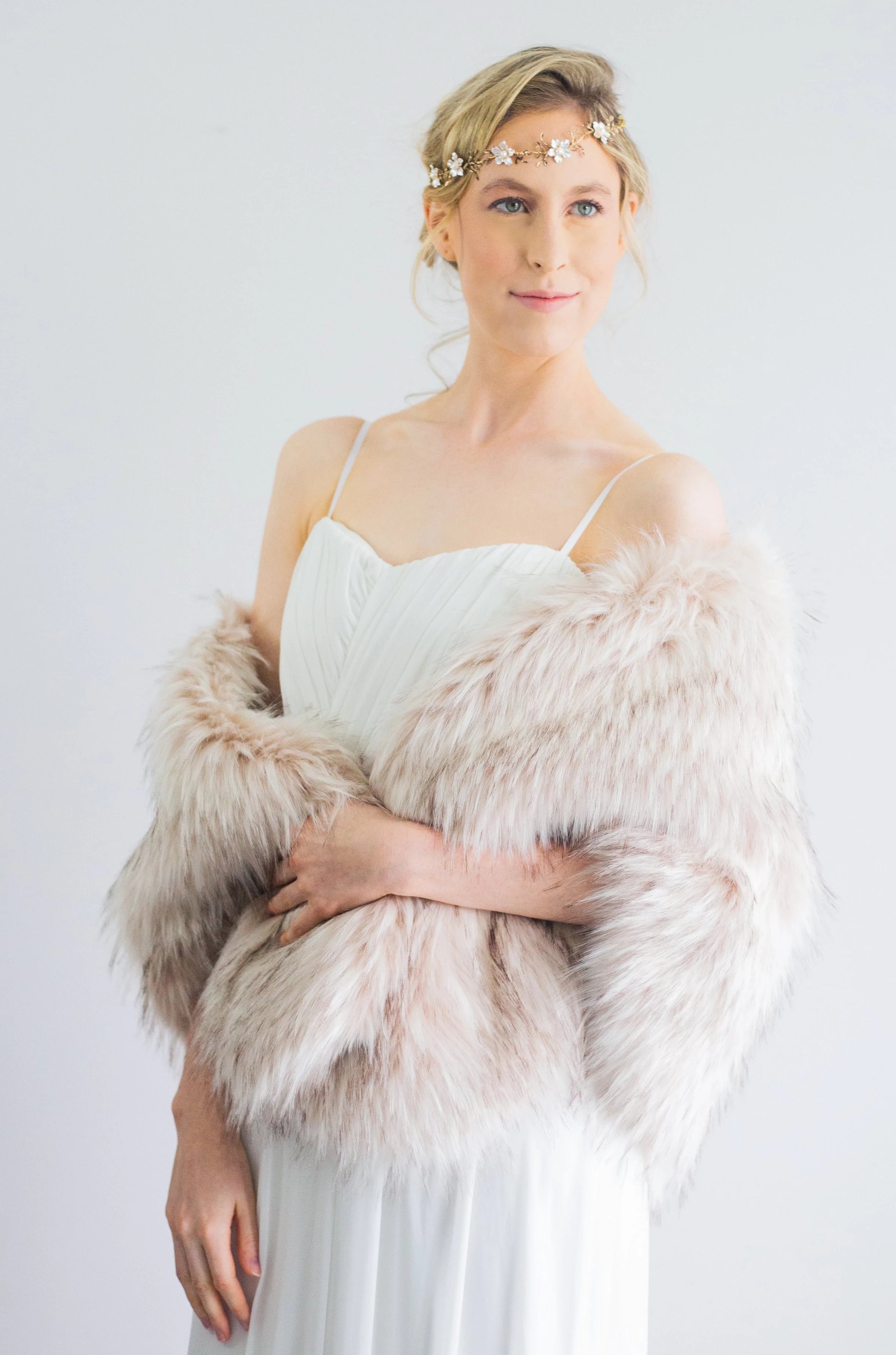 Butterfly Blu02 Black-Tipped Blush Faux Fur Shawl Wrap - Elegant Winter Accessory for Women, Perfect for Parties, Weddings & Evening Events