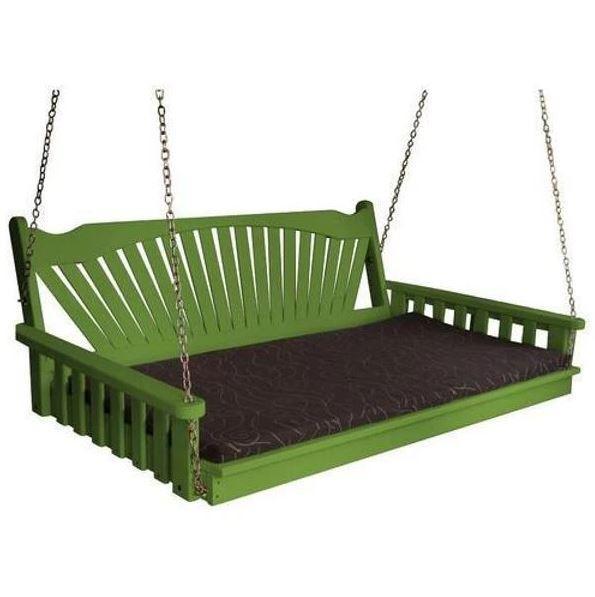 A&L Furniture Yellow Pine Fanback Swing Bed - Outdoor Porch Swing with Comfortable Cushion - Perfect for Backyard, Patio, and Garden Relaxation