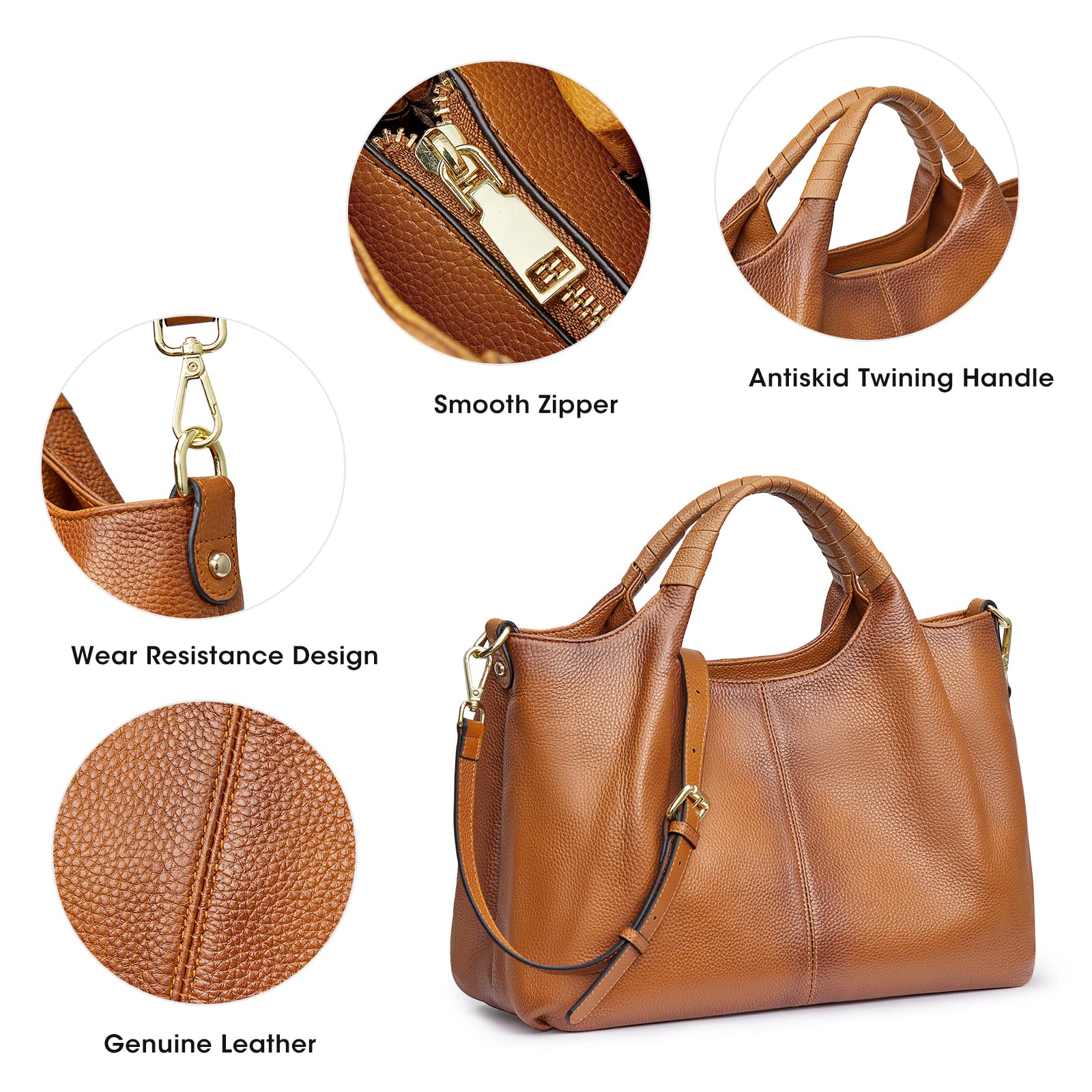 Kattee Genuine Leather Crossbody Bags for Women - Soft Top Handle Satchel Tote Shoulder Purse - Medium Size Handbag for Work, Travel & Everyday Use