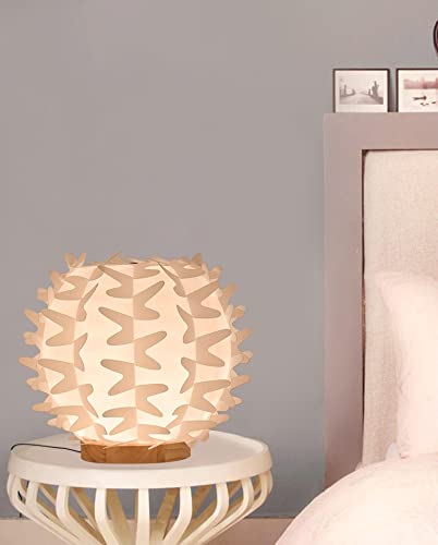 Modern Light Wood Coffee Table Lamp - 5.9ft Corded E26 Base with White PVC Globe Shade, Contemporary Lighting for Living Room, Dining Area, Fireplace Accent & Bookcase Decor | Perfect for Reading Nook, Bedside Nightstand & Home Office Desk