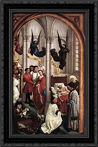 Rogier van der Weyden Seven Sacraments Altarpiece Right Wing - 16x24 Inch Black Ornate Wood Framed Canvas Art Print - Religious Home Decor for Church, Chapel or Christian Living Room