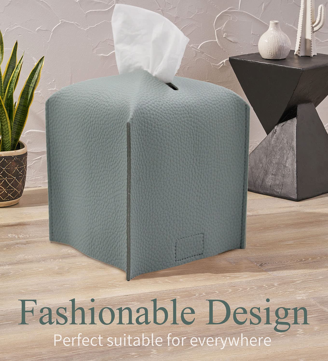 Livelab Square Tissue Box Cover Holder - Modern PU Leather Decorative Facial Tissue Case for Bathroom Vanity, Nightstand, Office Desk & Car (5x5x5 Inches, Water Blue) | Perfect for Home, Office & Travel Use