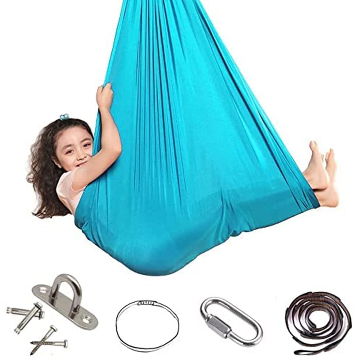 YKLL Therapy Swing Set for Kids, Children & Adults - Indoor/Outdoor Sensory Hammock Chair for ADHD, Autism & Special Needs - Lake Blue, 150x280cm - Perfect for Relaxation, Therapy & Playrooms