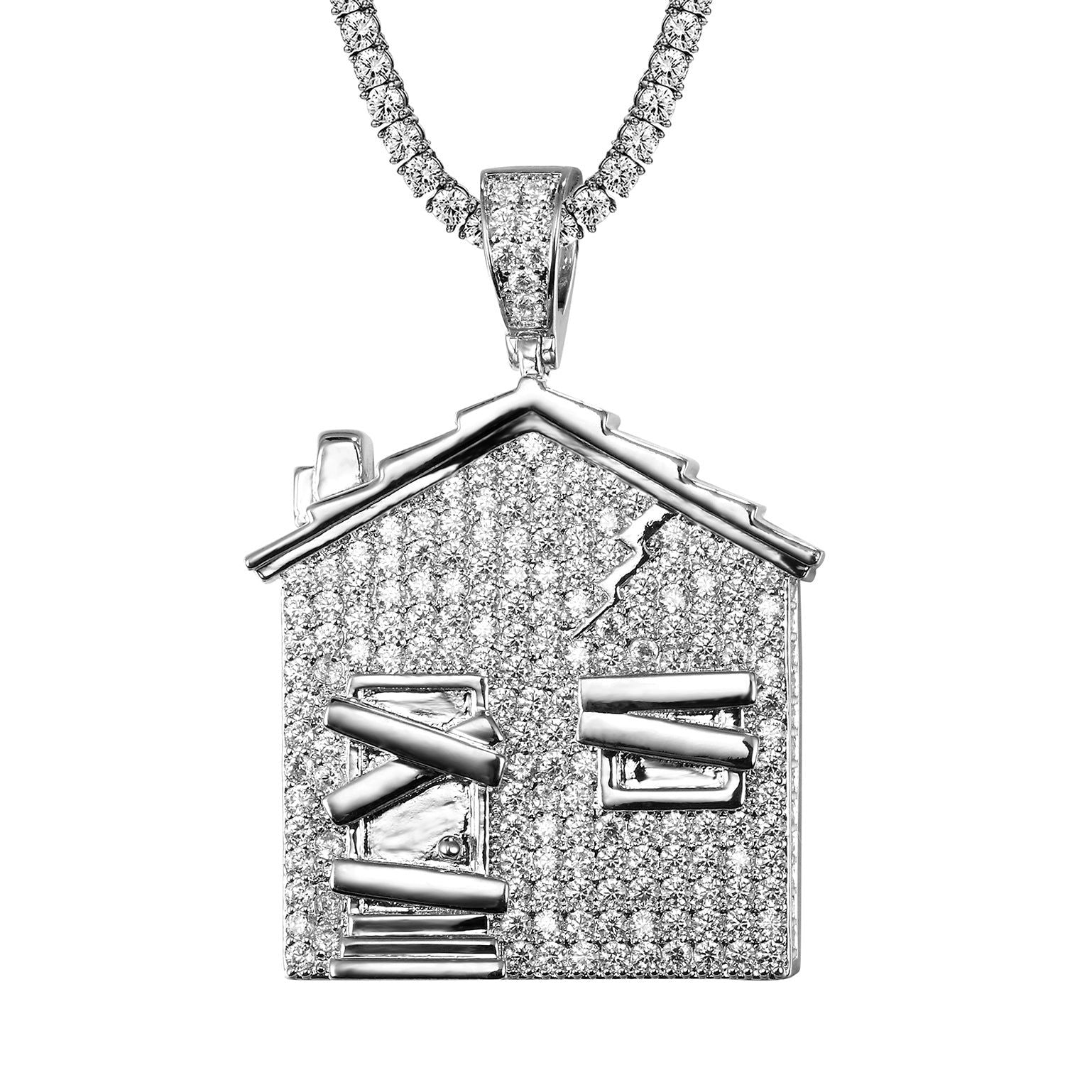 Custom Icy Hip Hop Trap House Pendant & Chain Set for Men - Stylish Necklace for Streetwear, Rap Culture & Urban Fashion Accessories