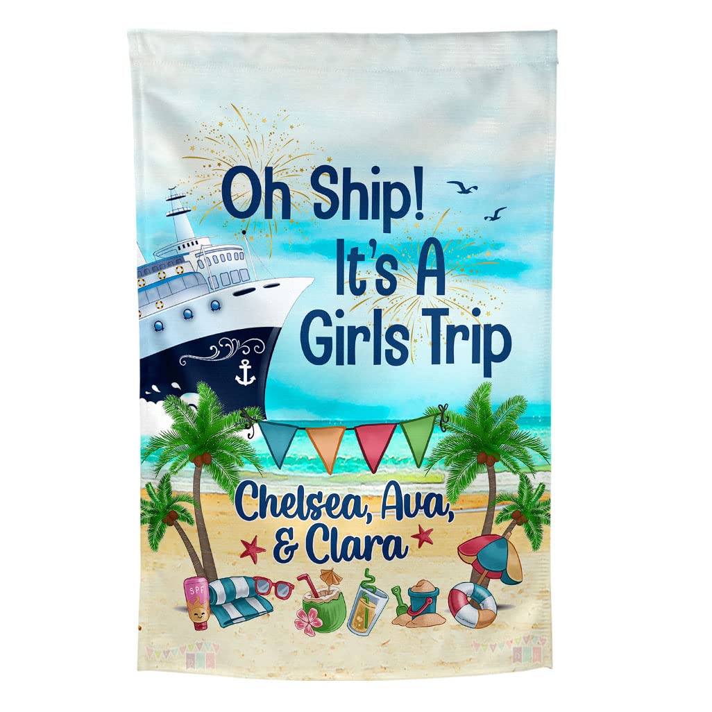 Personalized 'Oh Ship! It's A Girls Trip' Beach Toys & Cruise Door Decoration Banner - Custom Flag for Vacation Party Decor in Standard or Premium Fabric (CF047) - Perfect for Bachelorette Parties, Girls Getaways & Cruise Cabin Decorations