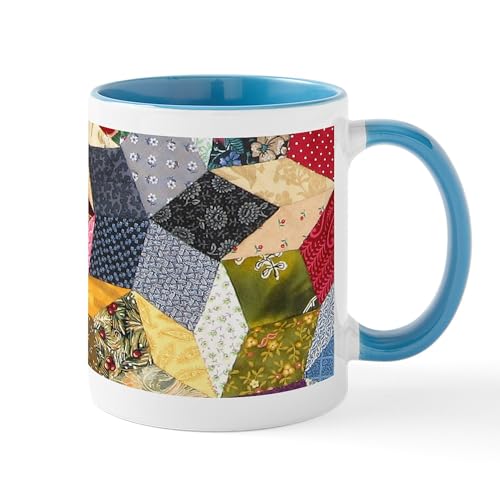 White/Blue Inside - Tumbling Block Patchwork Quilt Mug