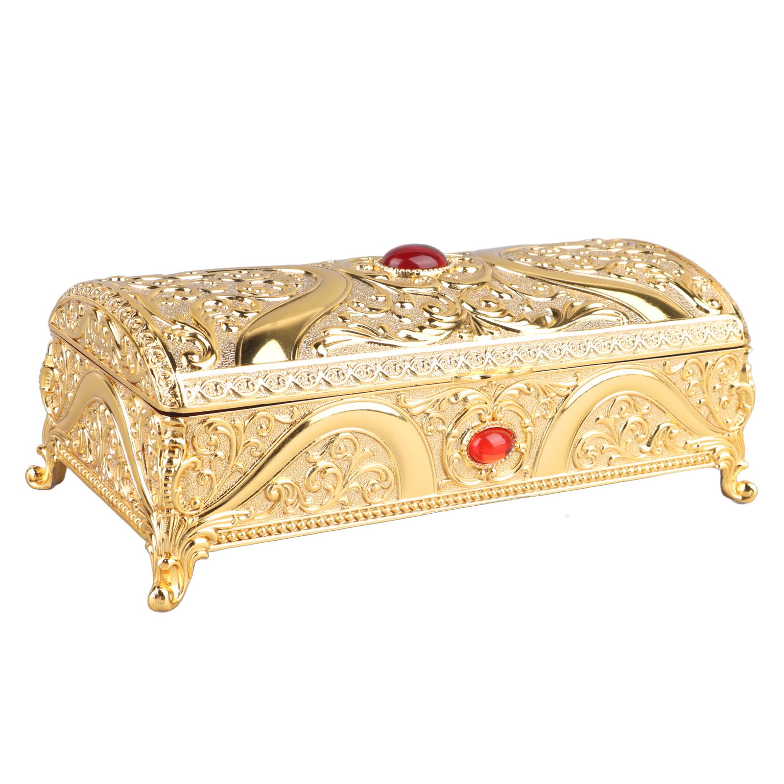 Vintage Metal Jewelry Box with Delicate Patterns - Gold Velvet Lined Trinket Organizer for Rings, Earrings & Necklaces - Perfect Gift for Women & Girls | Home Decor, Dresser Storage, Travel Jewelry Case