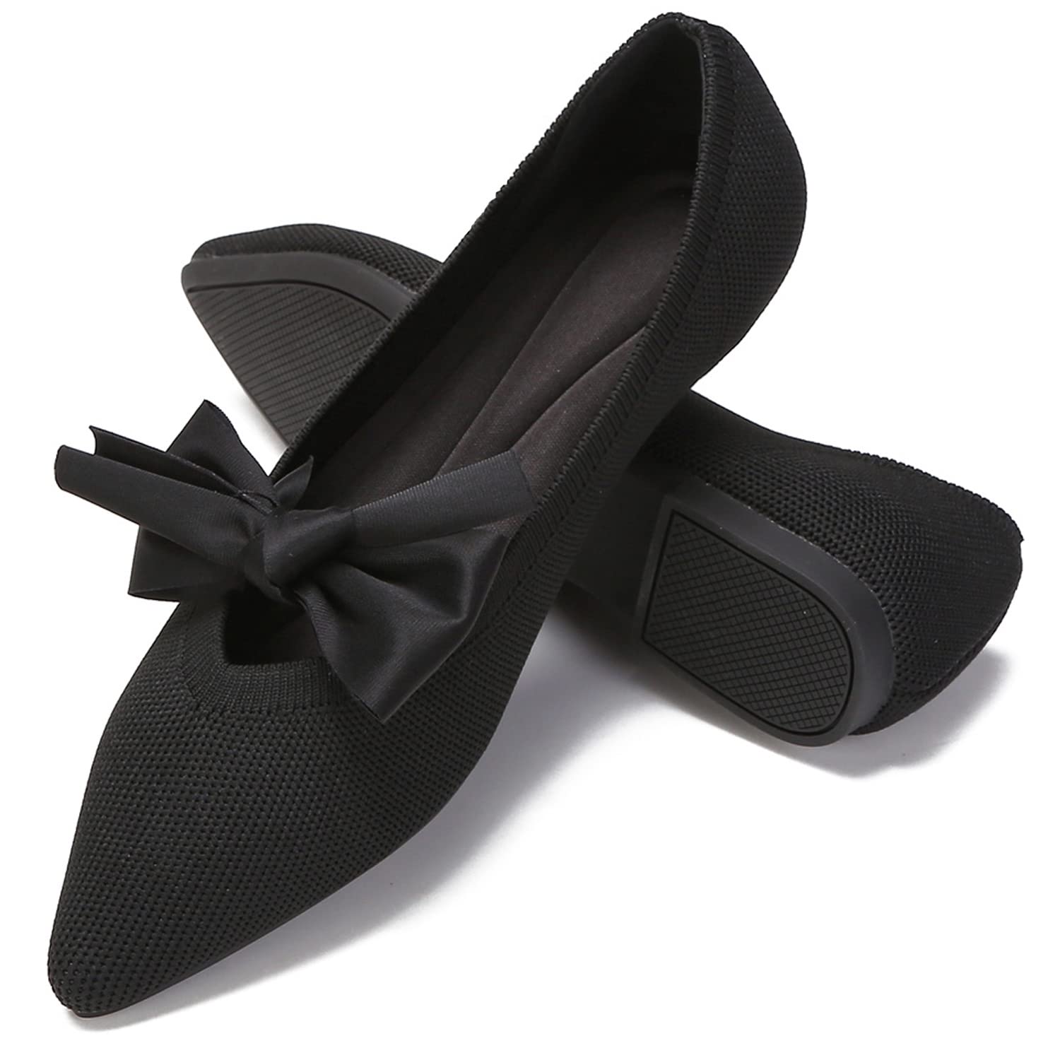 Women's Breathable Mesh Ballet Flats - Comfortable Slip-On Bow Pointed Toe Shoes for Work, Travel & Casual Wear | Lightweight Knit Design