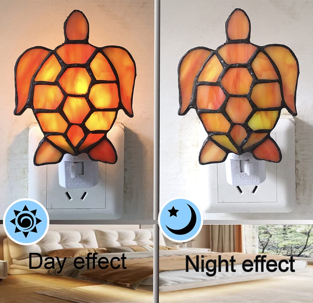 Stained Glass Turtle Night Light - Tiffany Style Bedside Lamp for Kids Room, Study & Bedroom | Soft Wall Light for Sleeping, Reading & Relaxation | Creative Decorative Lamp DYM6001