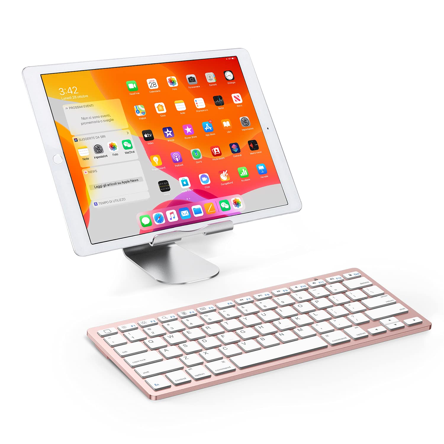 OMOTON Bluetooth Keyboard for iPad 10th/9th/8th/7th Gen, iPad Pro 13/12.9/11 inch, iPad Air 13/11 inch & iPad Mini - Slim Wireless Keyboard with Pink Gold Finish for Typing, Office Work & Travel