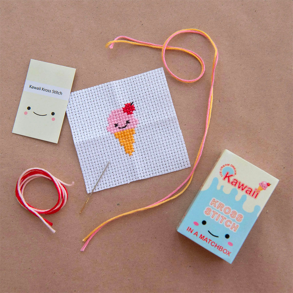 Mini Matchbox Cross Stitch Kit - Kawaii Ice Cream Embroidery DIY Craft for Beginners | Perfect for Home Decor, Gift Making & Relaxation Hobbies
