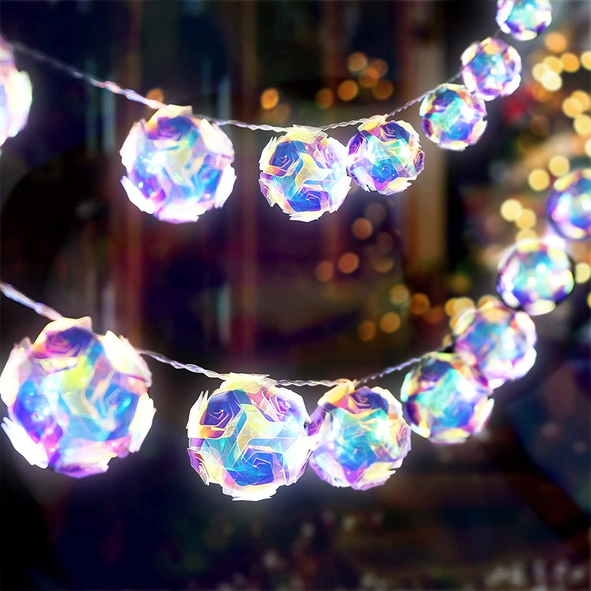 20 LED Crystal Rose Ball String Lights - 9.8ft USB/Battery Powered Fairy Lights, IP44 Waterproof for Garden, Fence, Wedding, Party & Outdoor Decor - Romantic Ambiance Lighting