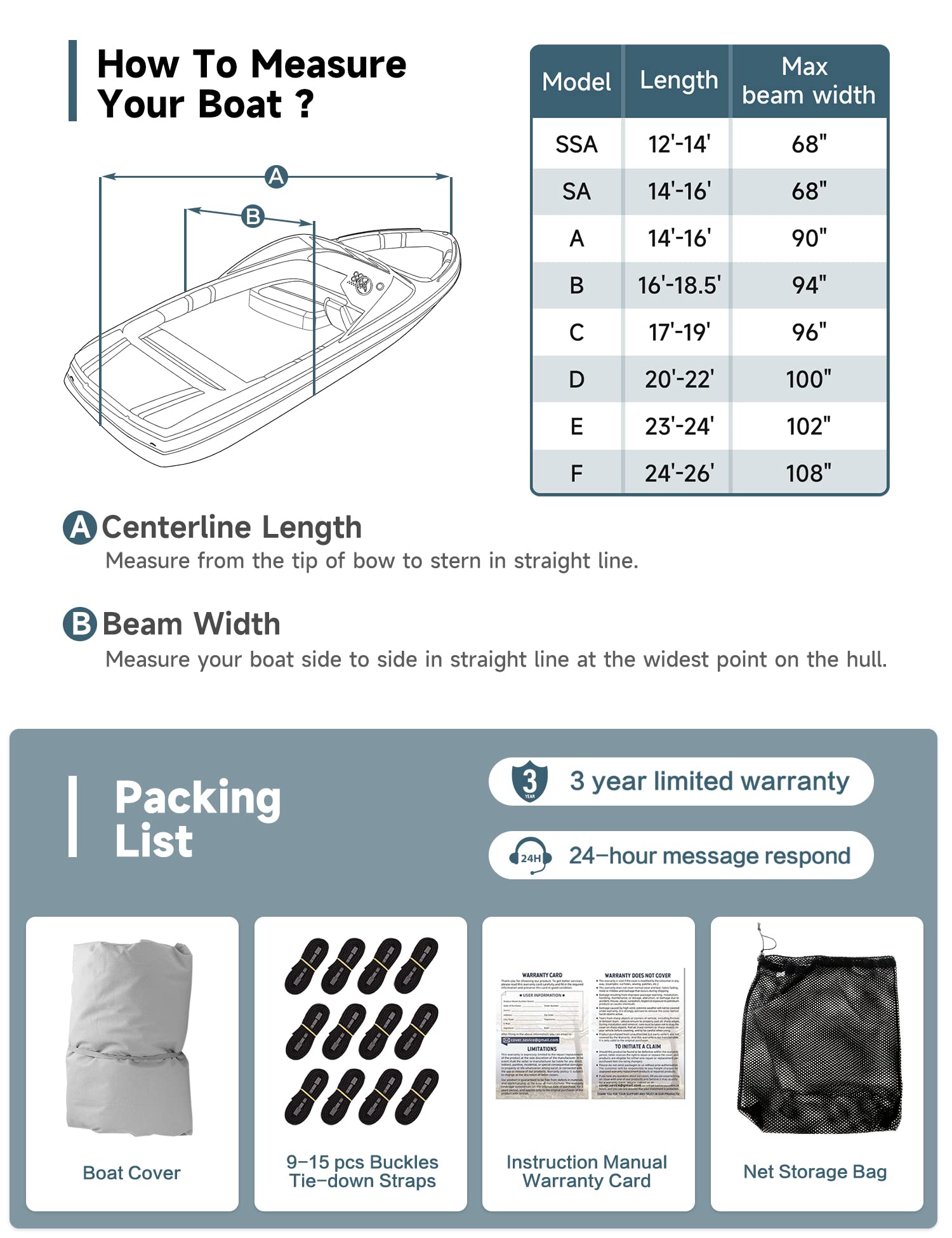 Umbrauto 600D Heavy Duty Boat Cover 16-18.5ft - Waterproof UV Resistant for Fishing & Bass Boats