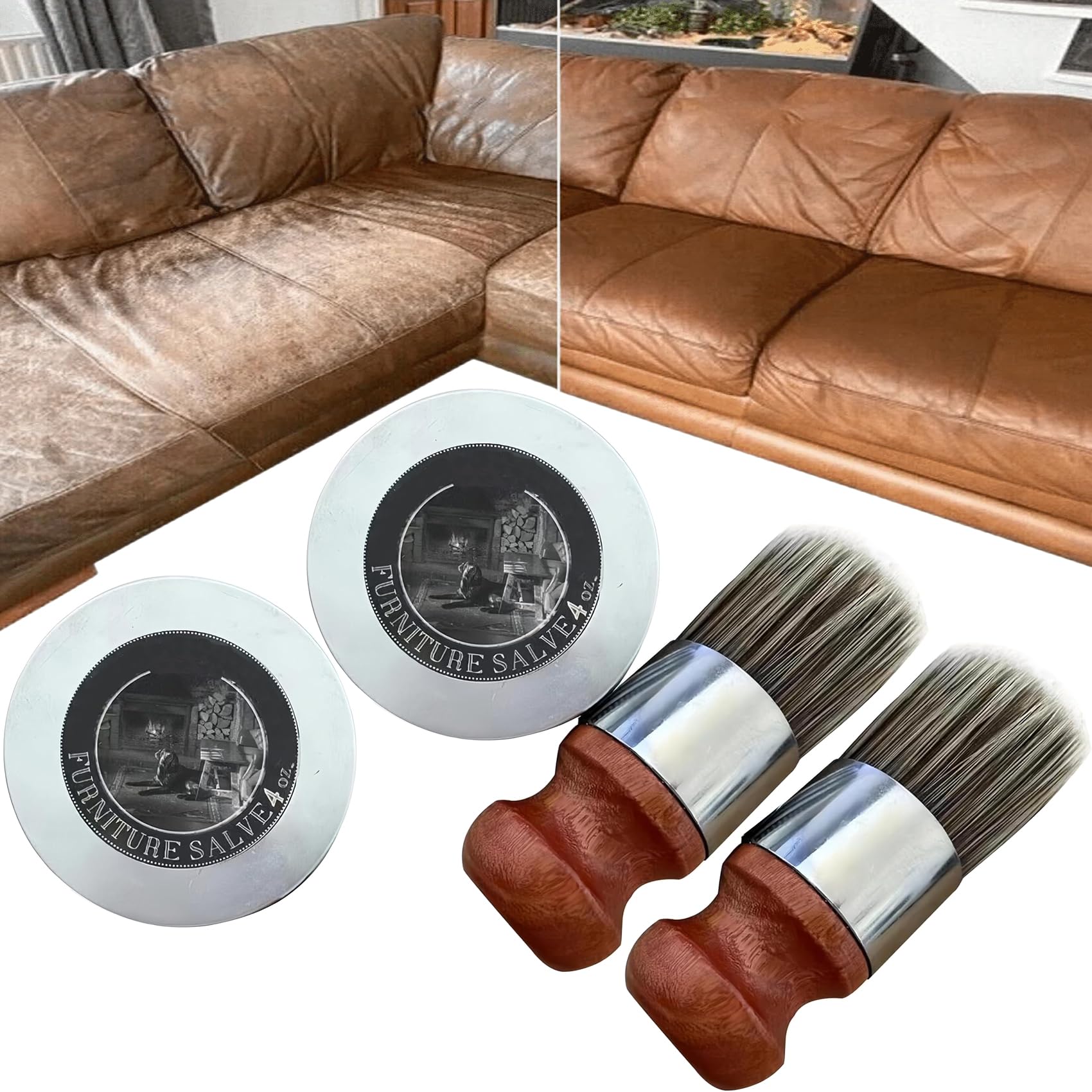 EverGloss Leather & Furniture Repair Kit with Applicator Brush - Restores Scratches on Couches, Chairs, Bags & More - 2-Pack for Home & Auto Leather Care - DIY Scratch Remover for Sofas, Jackets, Car Seats