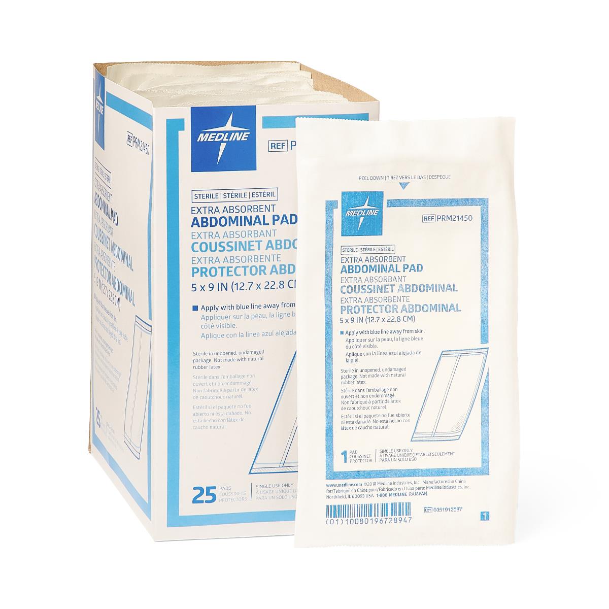 Medline Abdominal (ABD) Pads - Super Absorbent Wound Dressing for Post-Surgical Care, First Aid & Heavy Bleeding | Sterile Non-Woven Gauze Pads for Hospitals, Clinics & Home Use