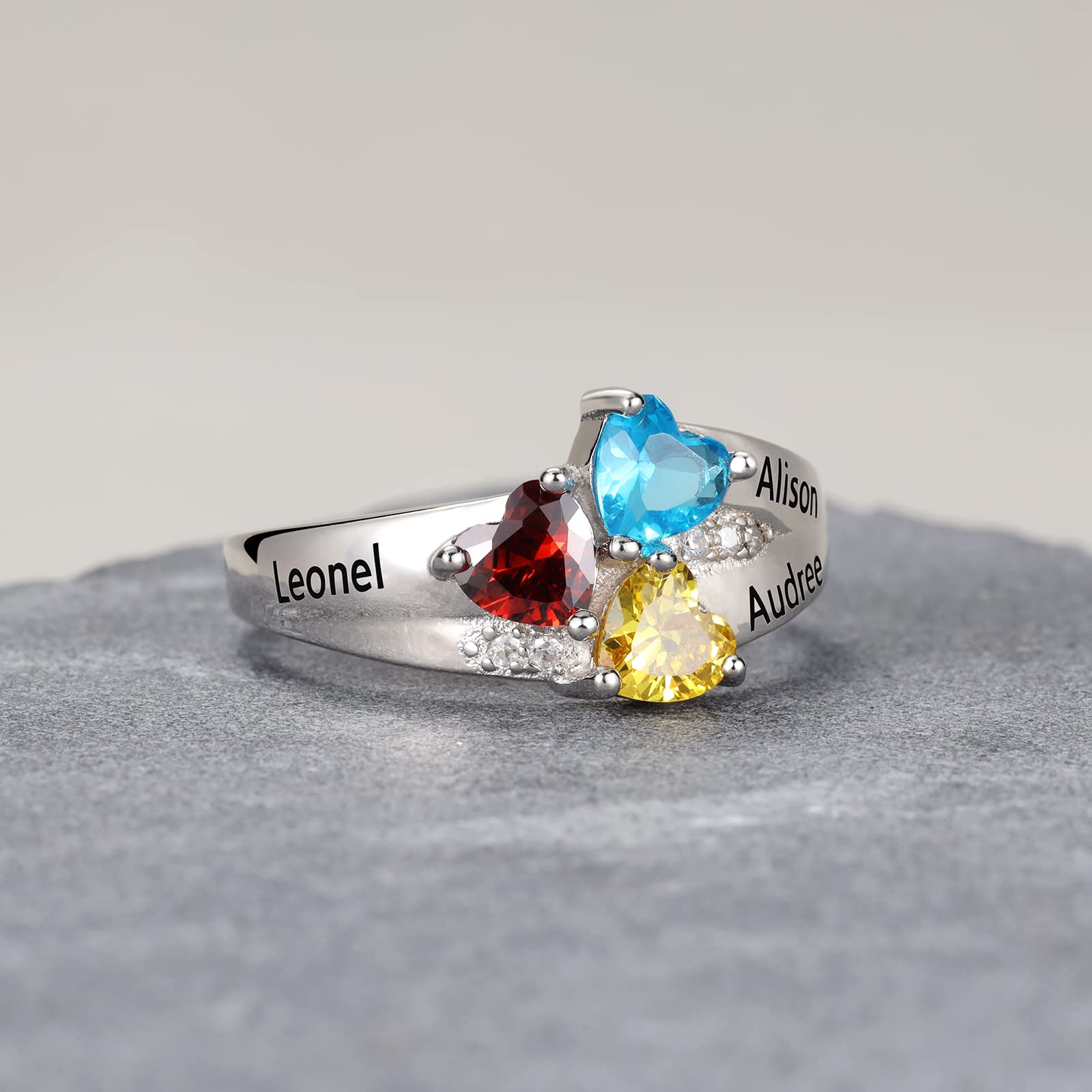 Personalized Sterling Silver Mothers Ring with 3 Birthstones - Custom Name Engraved Mom Ring for Women, Gift for Mother's Day, Grandma or Wife - Perfect for Anniversaries, Birthdays & Special Occasions