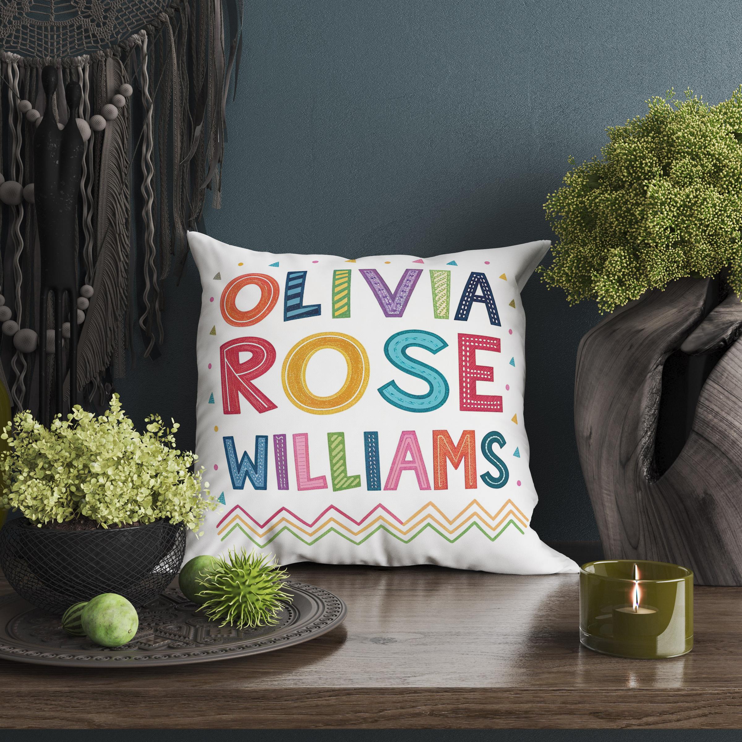 Handmade Custom Name Art Pillow - Personalized Nursery Decor & Unique Baby Gift | Whimsical Kids Room Cushion by George Miller | Perfect for Baby Showers, Birthday Presents & Nursery Decorations