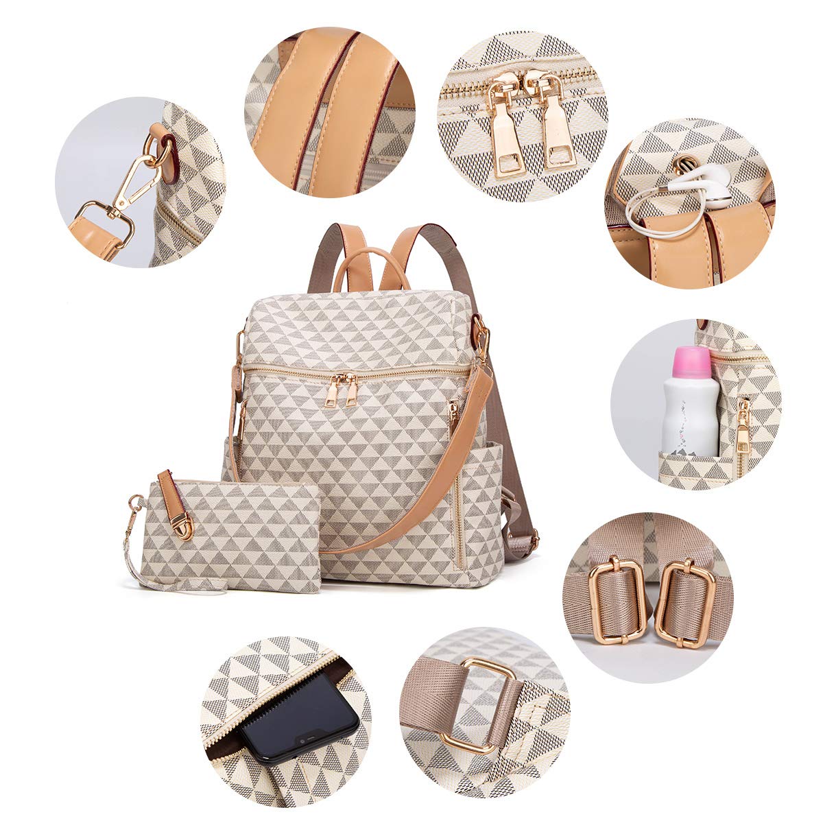 Stylish Women's PU Leather Convertible Backpack Purse - 2-Piece Travel Satchel & Handbag Set for Work, Commute & Weekend Getaways