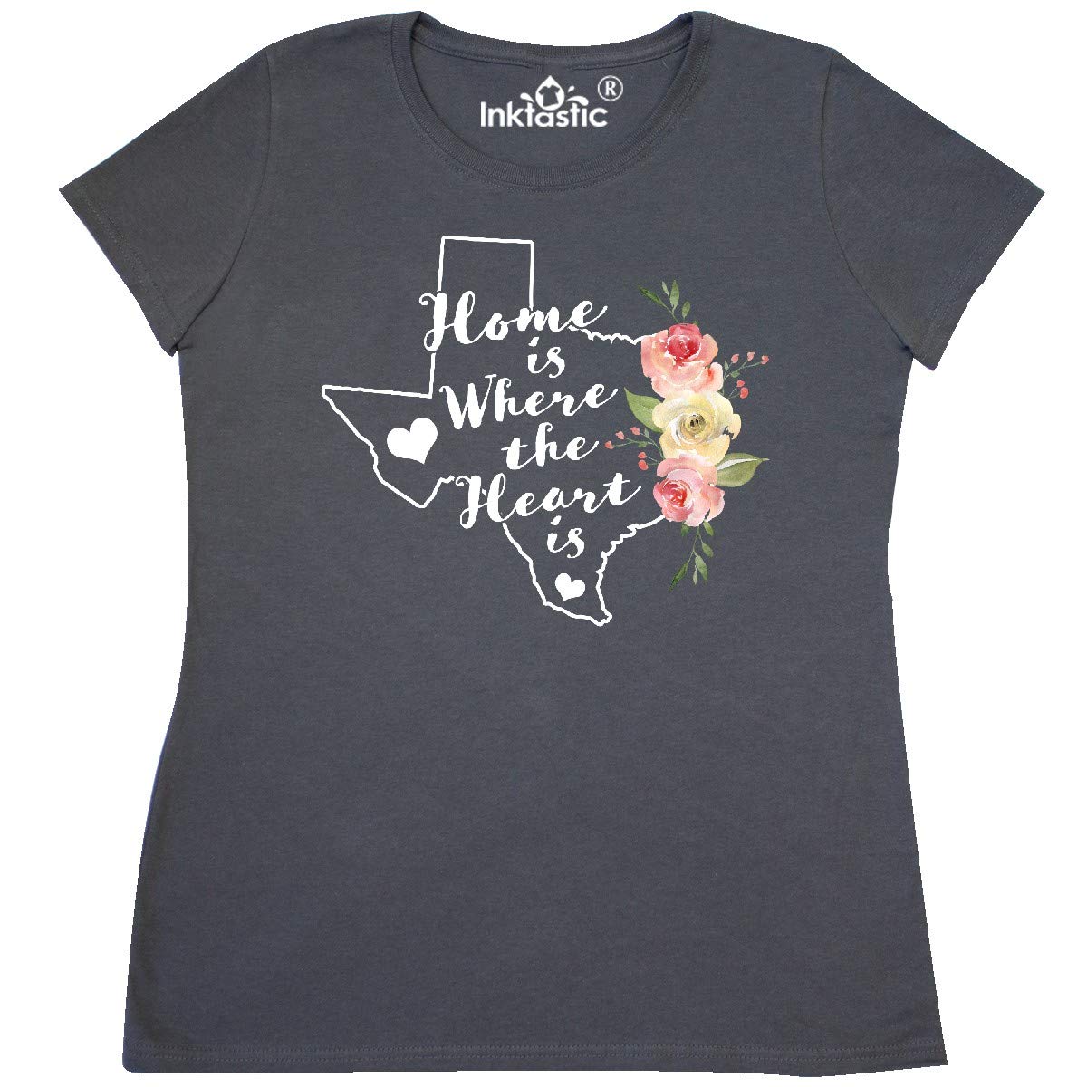 Inktastic Texas Home is Where The Heart is Watercolor Women's T-Shirt - Soft Vintage Style Tee for Casual Wear, Travel & Texas Pride Outfits